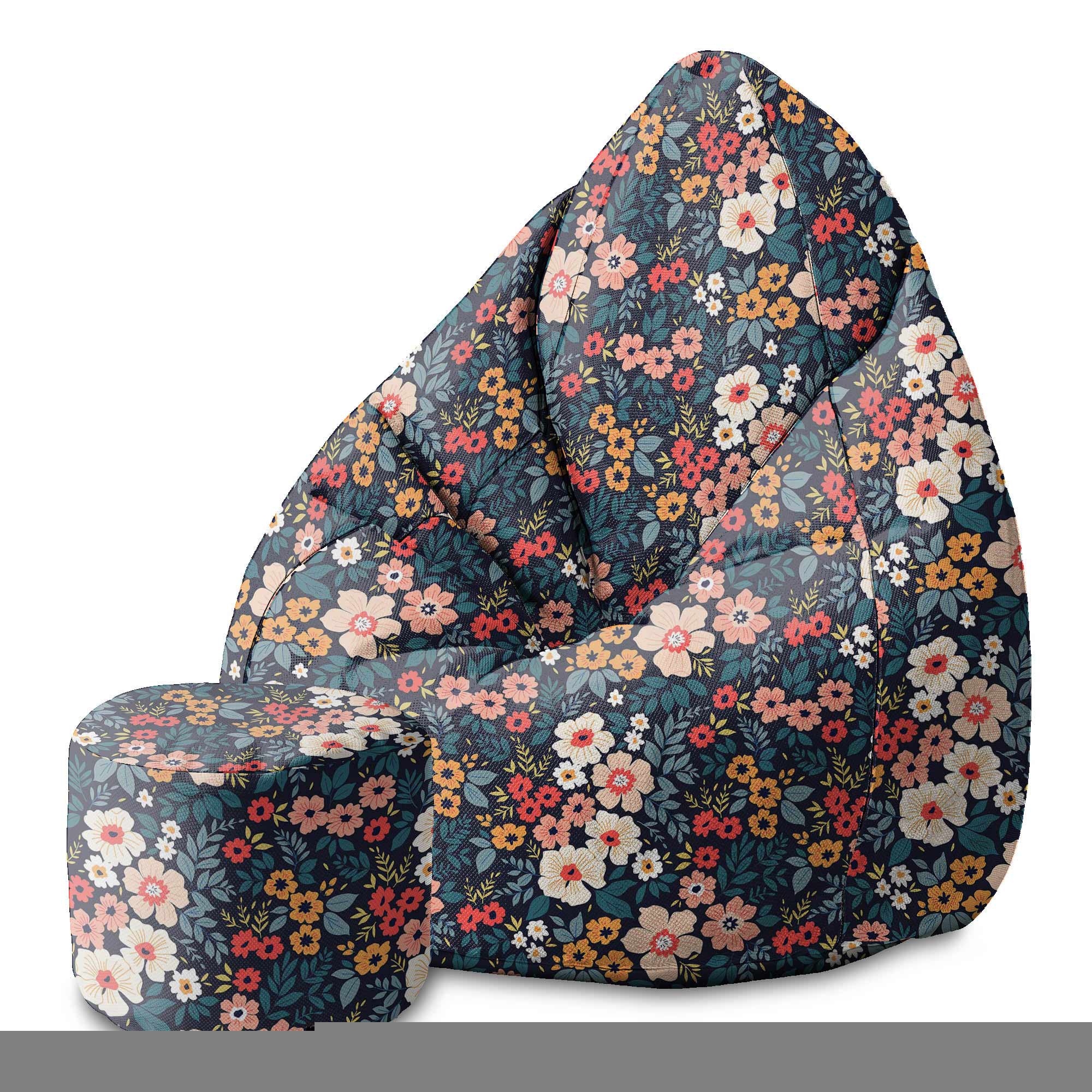 Round pouf footstool Colorful Flowers-Oxford