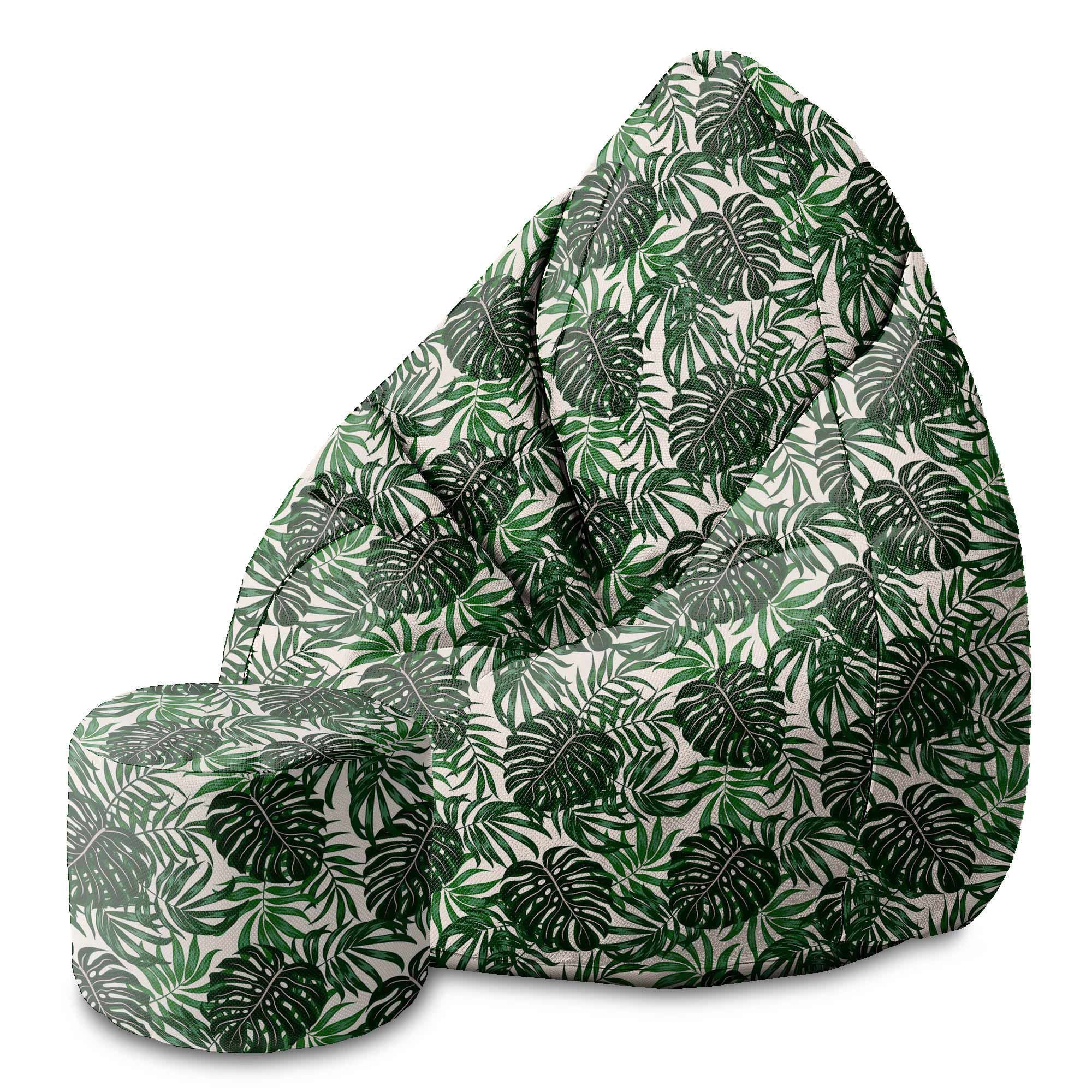 Runder Pouf Fußhocker Tropical Leaves Pattern-Velvet