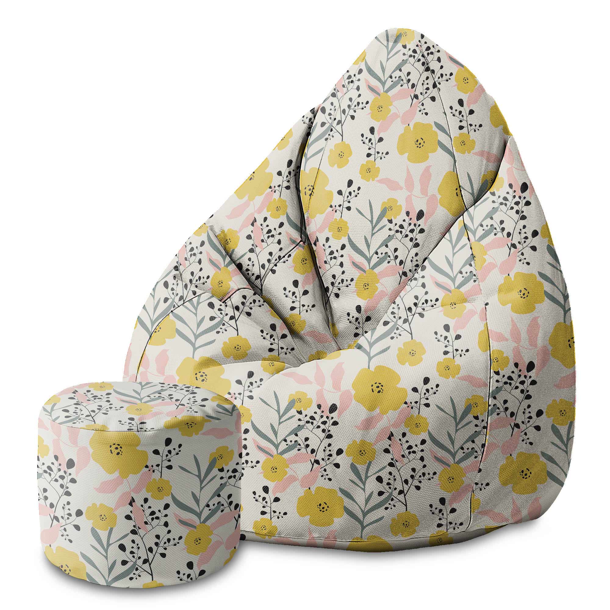 Round Pouf Footstool Yellow Daffodil-Oxford