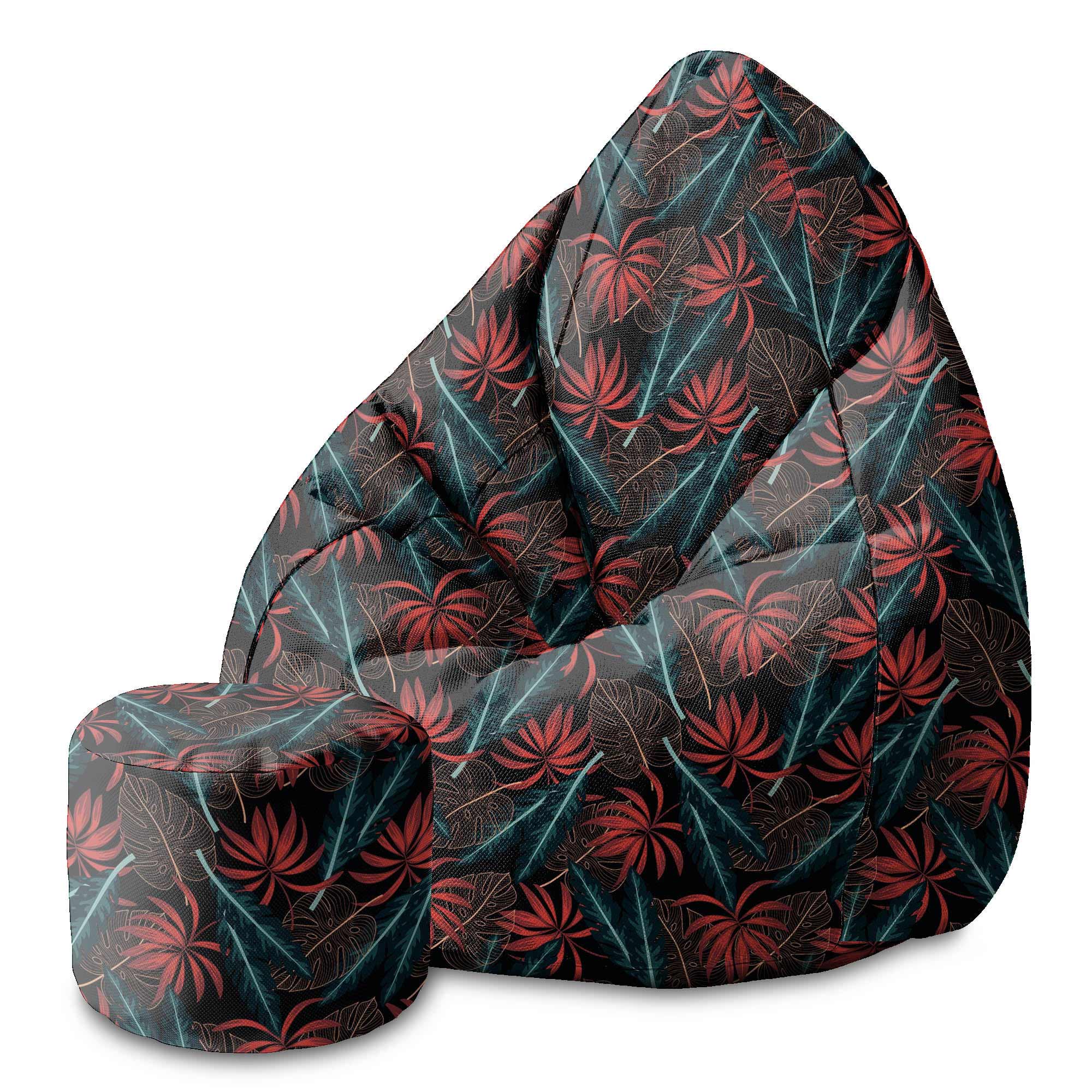 Puf okrągły podnóżek Exotic Leaves on Dark-Velvet