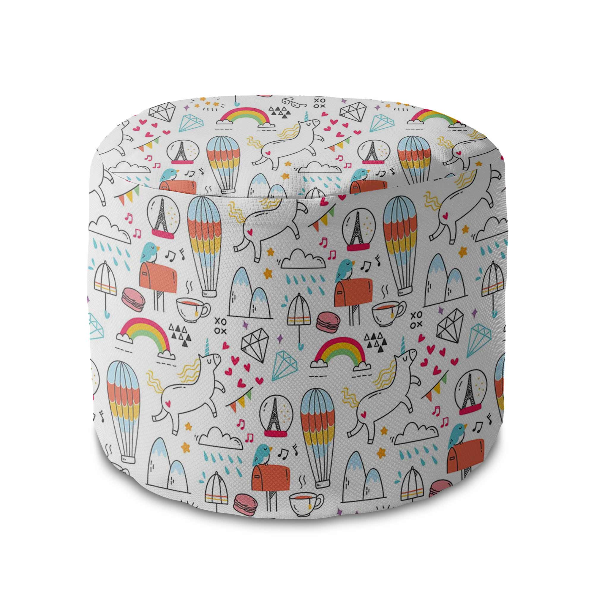 Puf okrągły podnóżek Rainbow Unicorns-Velvet
