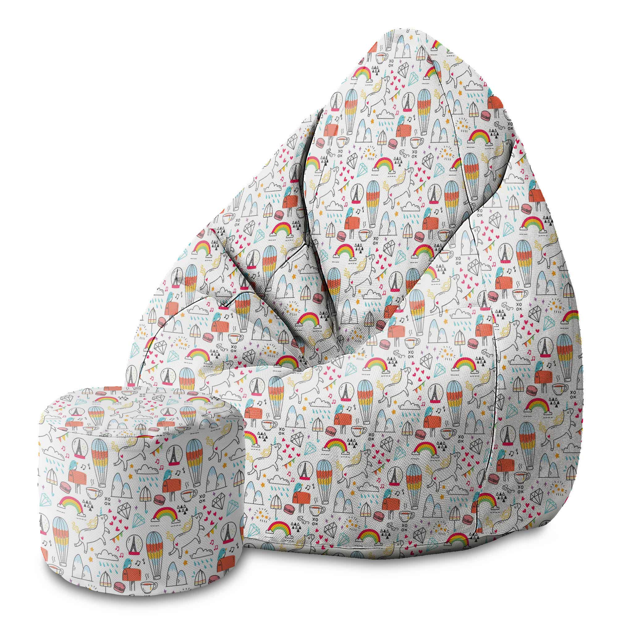 Puf okrągły podnóżek Rainbow Unicorns-Velvet