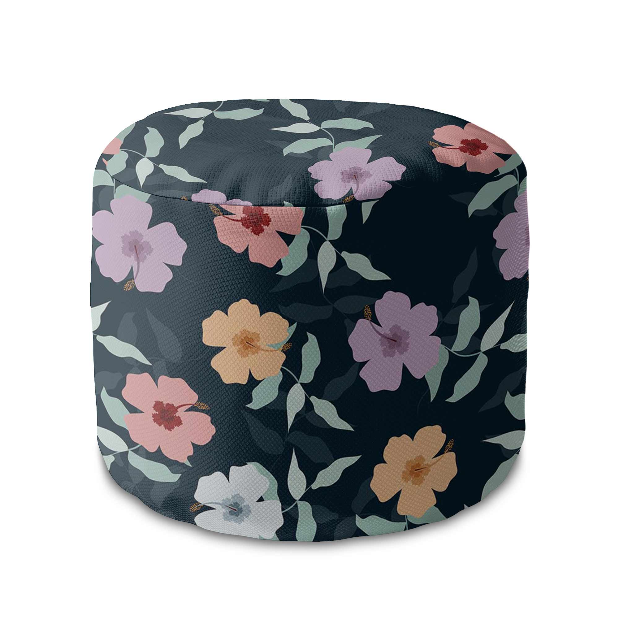 Puf okrągły podnóżek Simple Flowers on Navy-Oxford