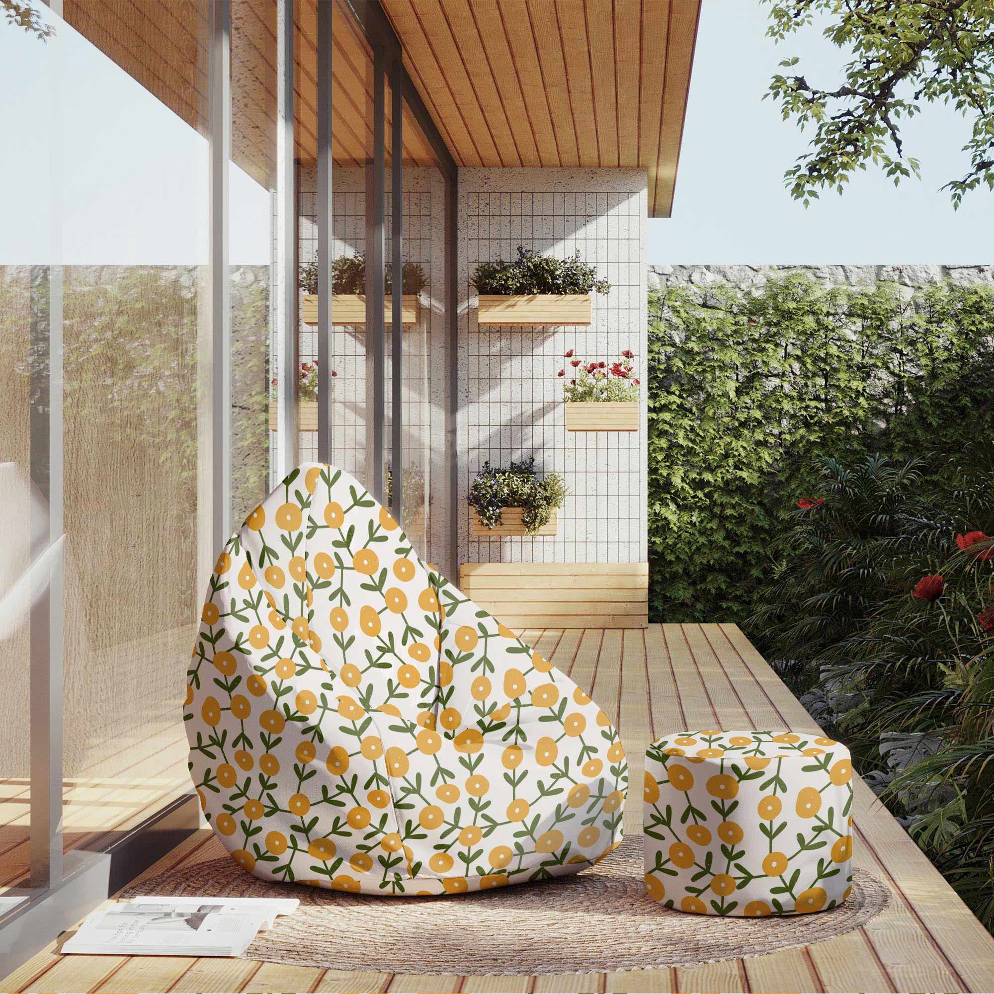 Okrúhly puf na nohy Scandinavian Green and Yellow-Velvet