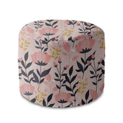 Puf okrągły podnóżek Pink and Navy Flowers-Velvet
