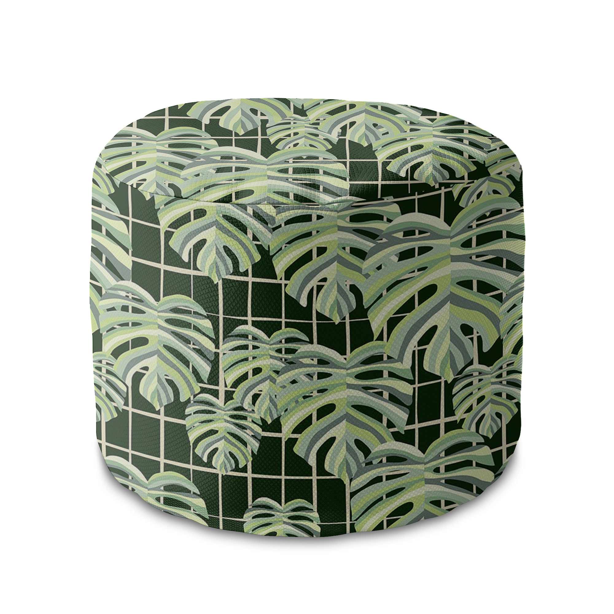 Puf okrągły podnóżek Monstera Leaves Grid-Oxford