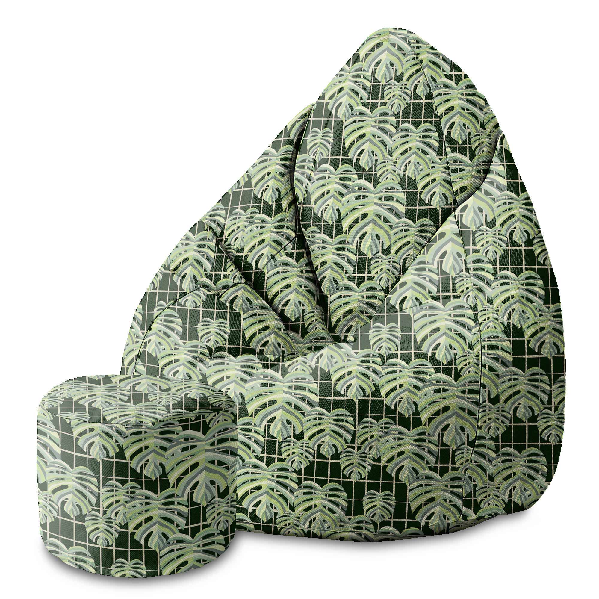 Puf okrągły podnóżek Monstera Leaves Grid-Velvet
