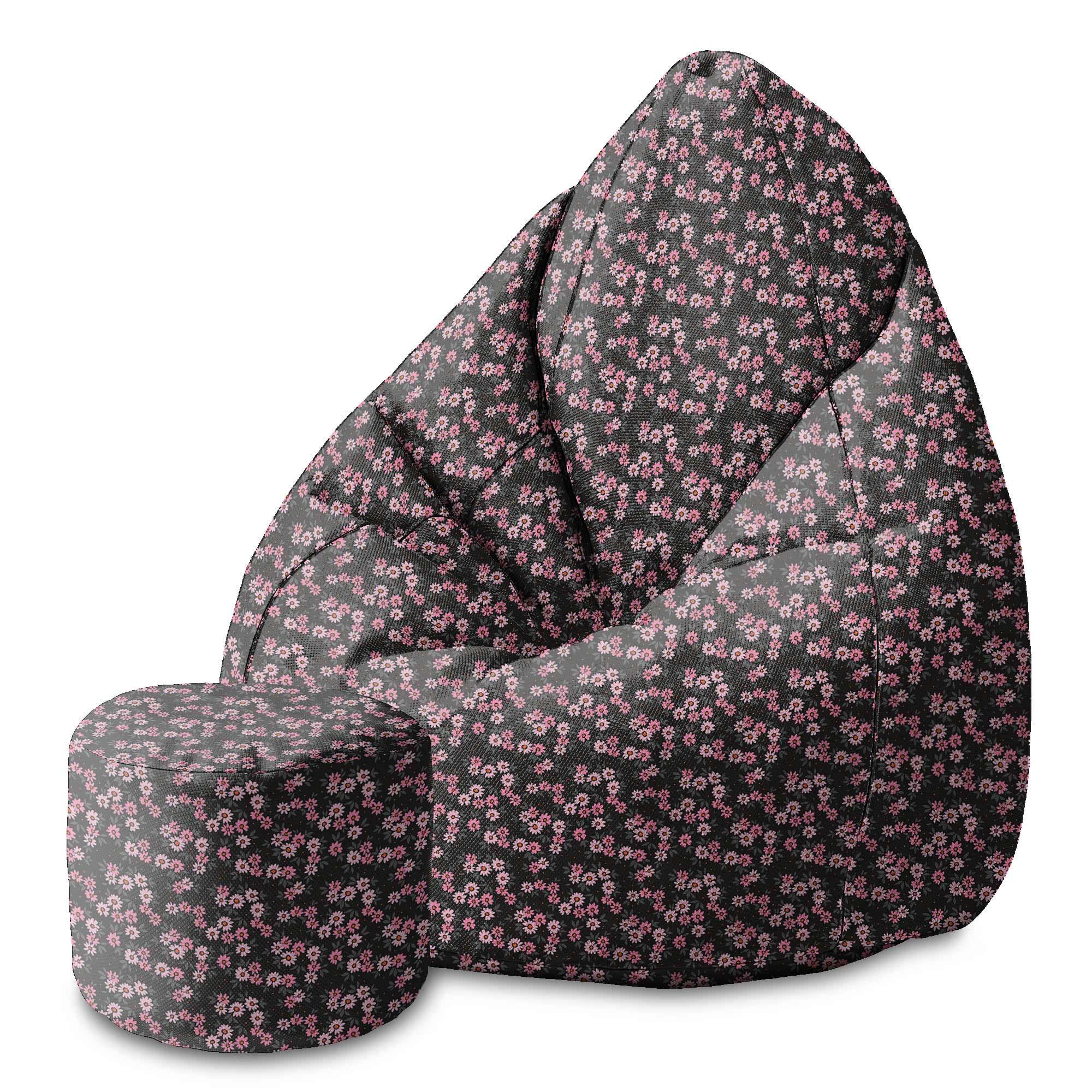 Puf okrągły podnóżek Pink Flowers Pattern-Velvet