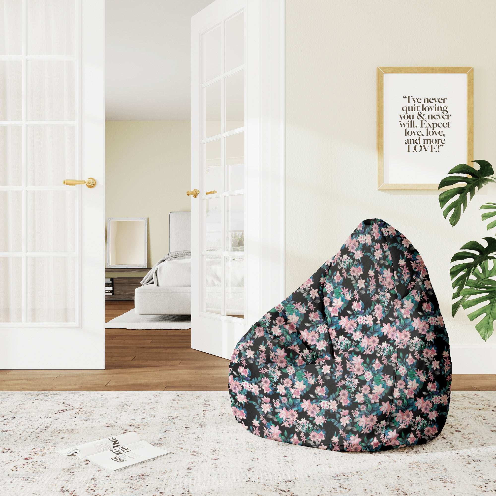 Pearshape Dark Botanic Pink Pouf-M-Velvet
