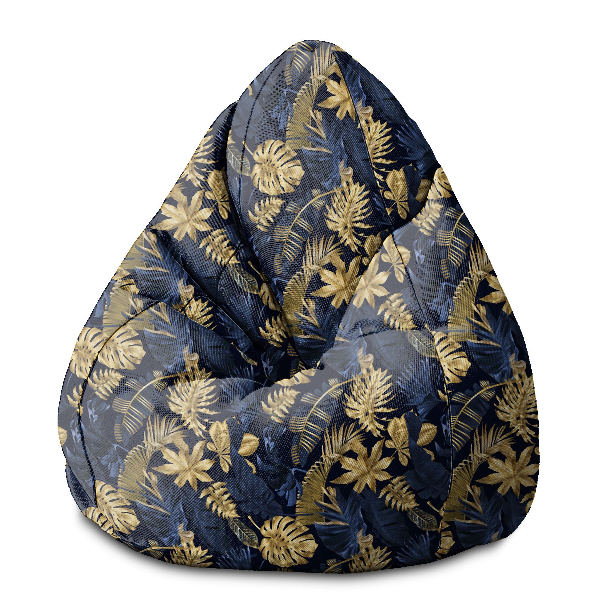 Puf Pearshape Monstera Gold Navy Blue-S-Oxford