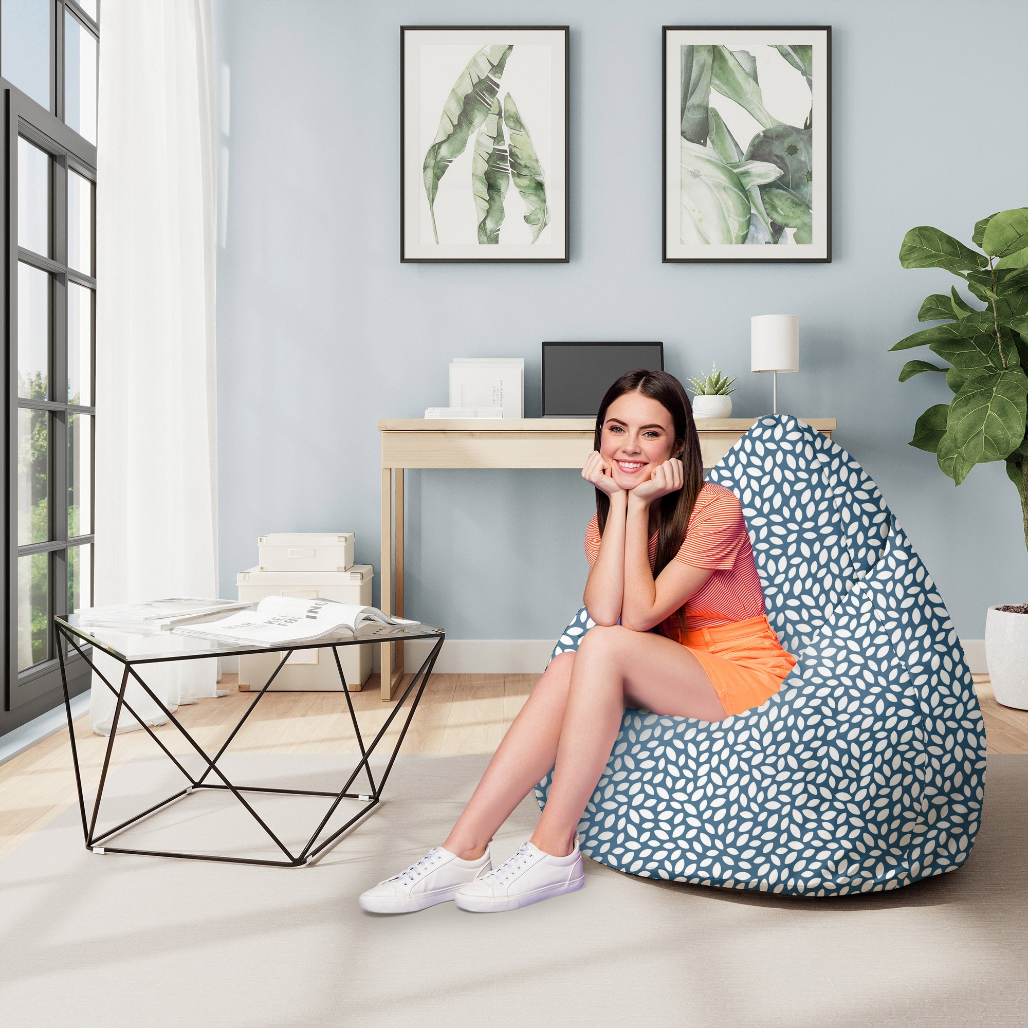 Puf Pearshape Navy Petal-M-Velvet
