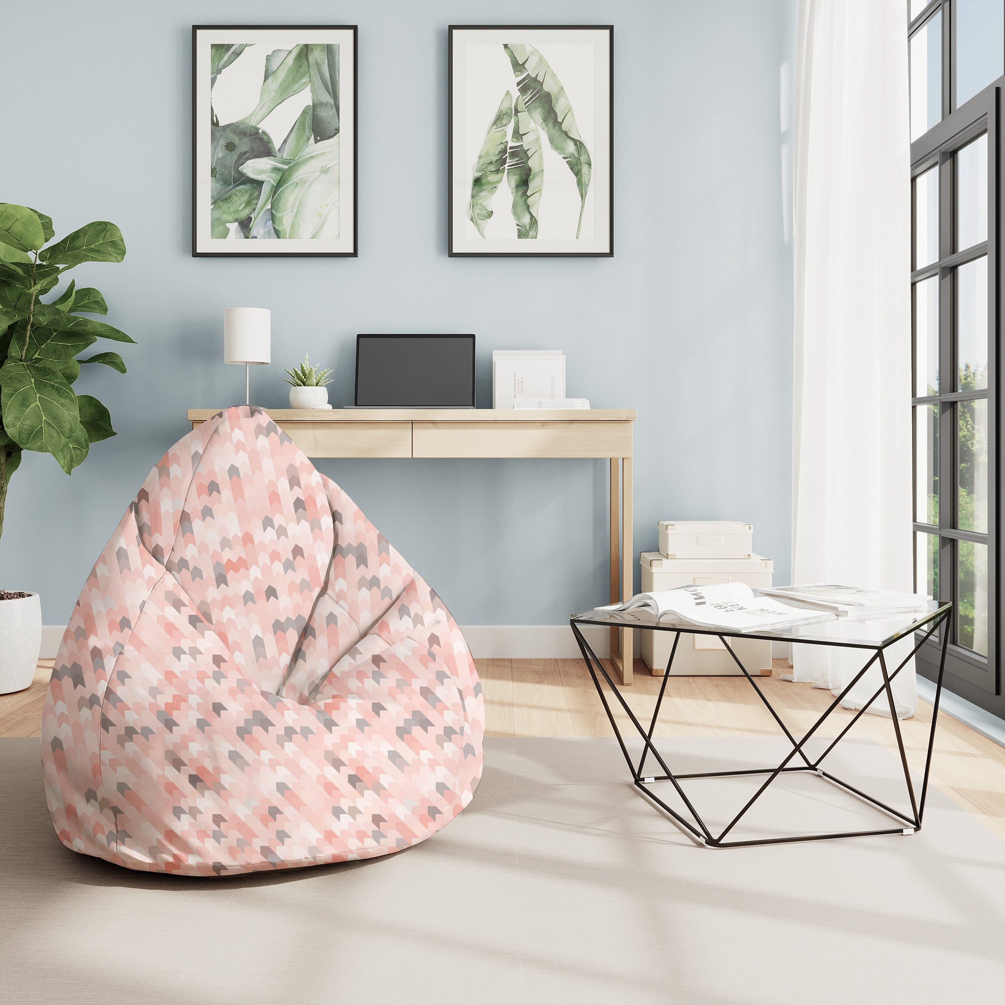 Pearshape Pink Pattern Pouf-M-Oxford