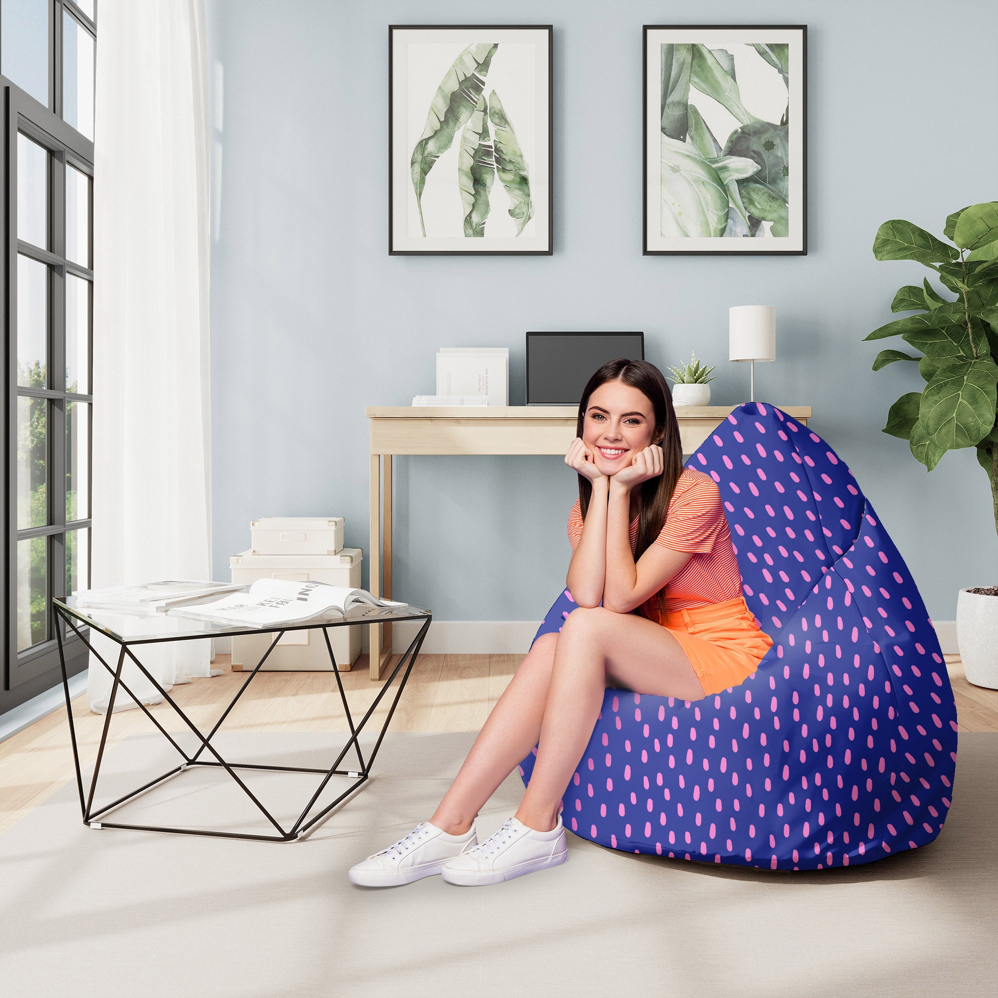 Pearshape Pink Spots Pouf-M-Velvet