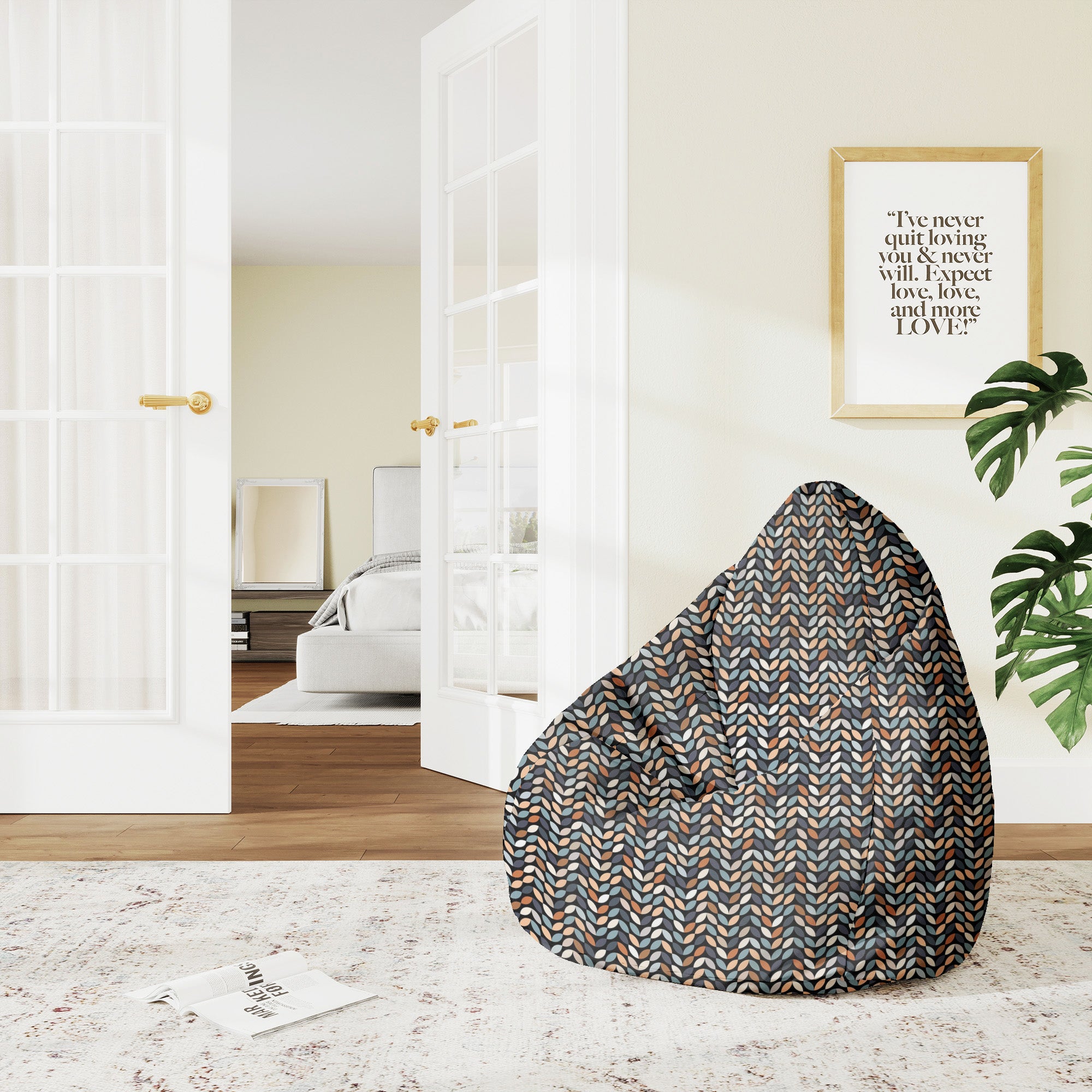 Sitzsack Pearshape Retro Schwarze Blätter-M-Oxford