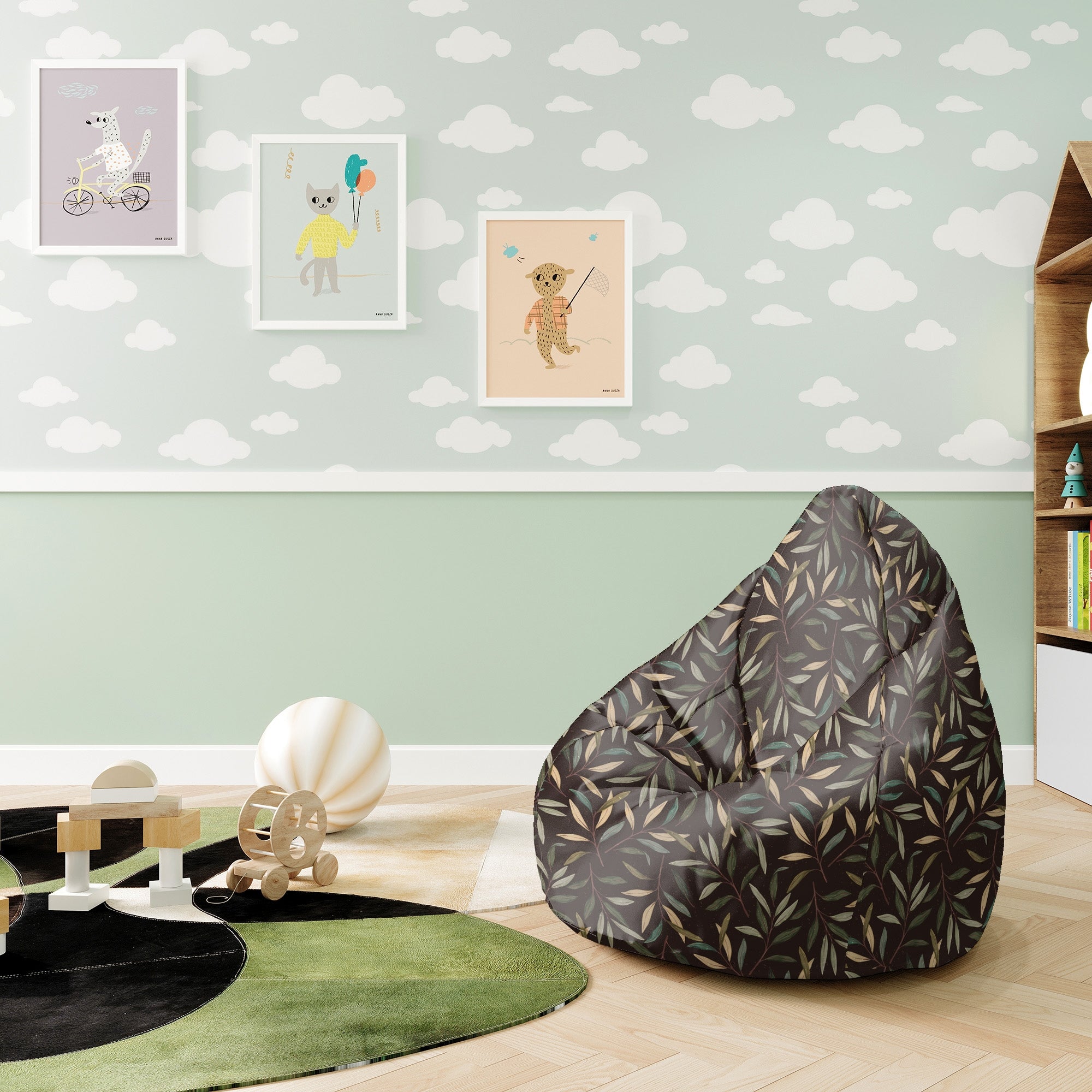 Puf Pearshape Retro Leaves-S-Velvet