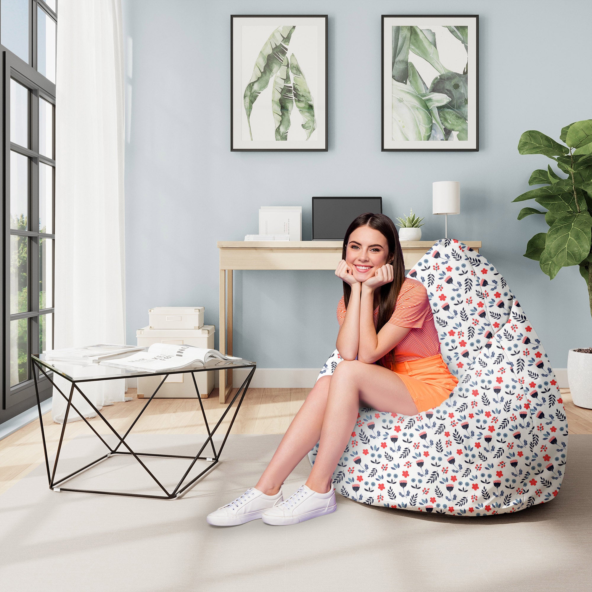 Puf Pearshape  Scandi Flowers-M-Oxford