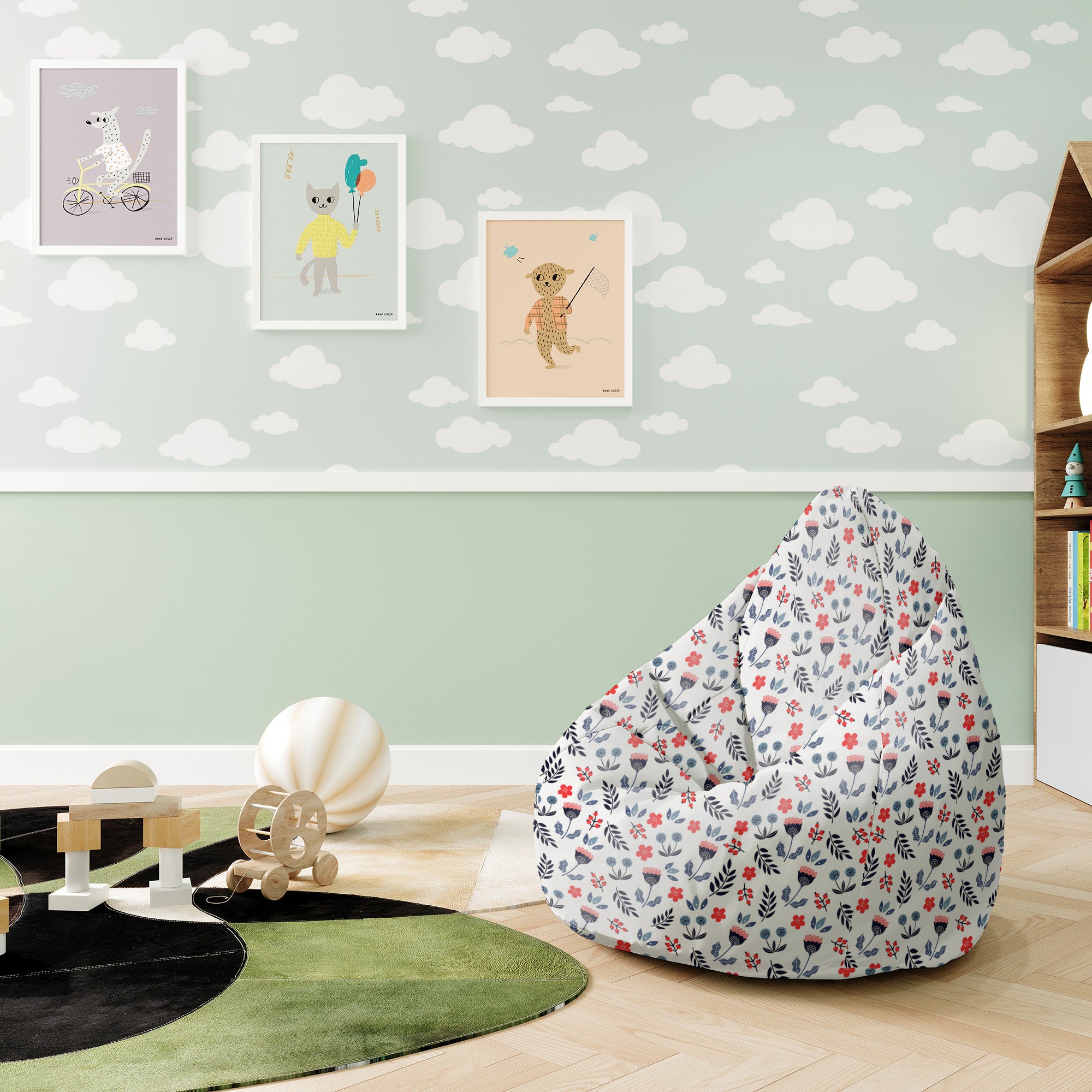 Pearshape Scandi Flowers Pouf