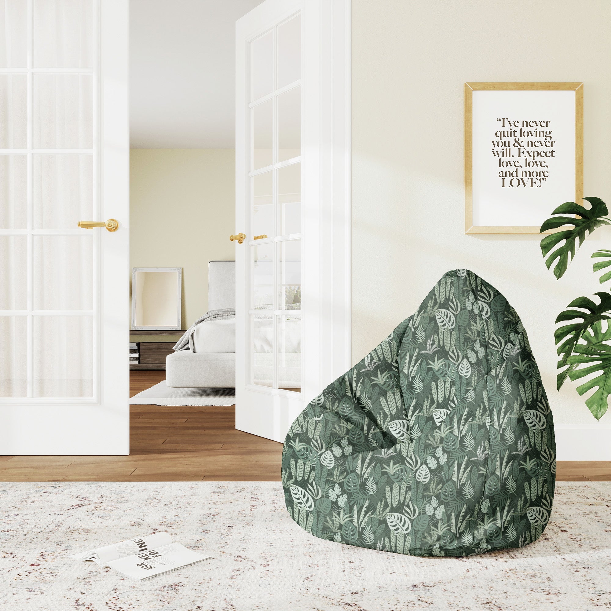 Puf Pearshape Tropical Green Leaves Palm-M-Oxford