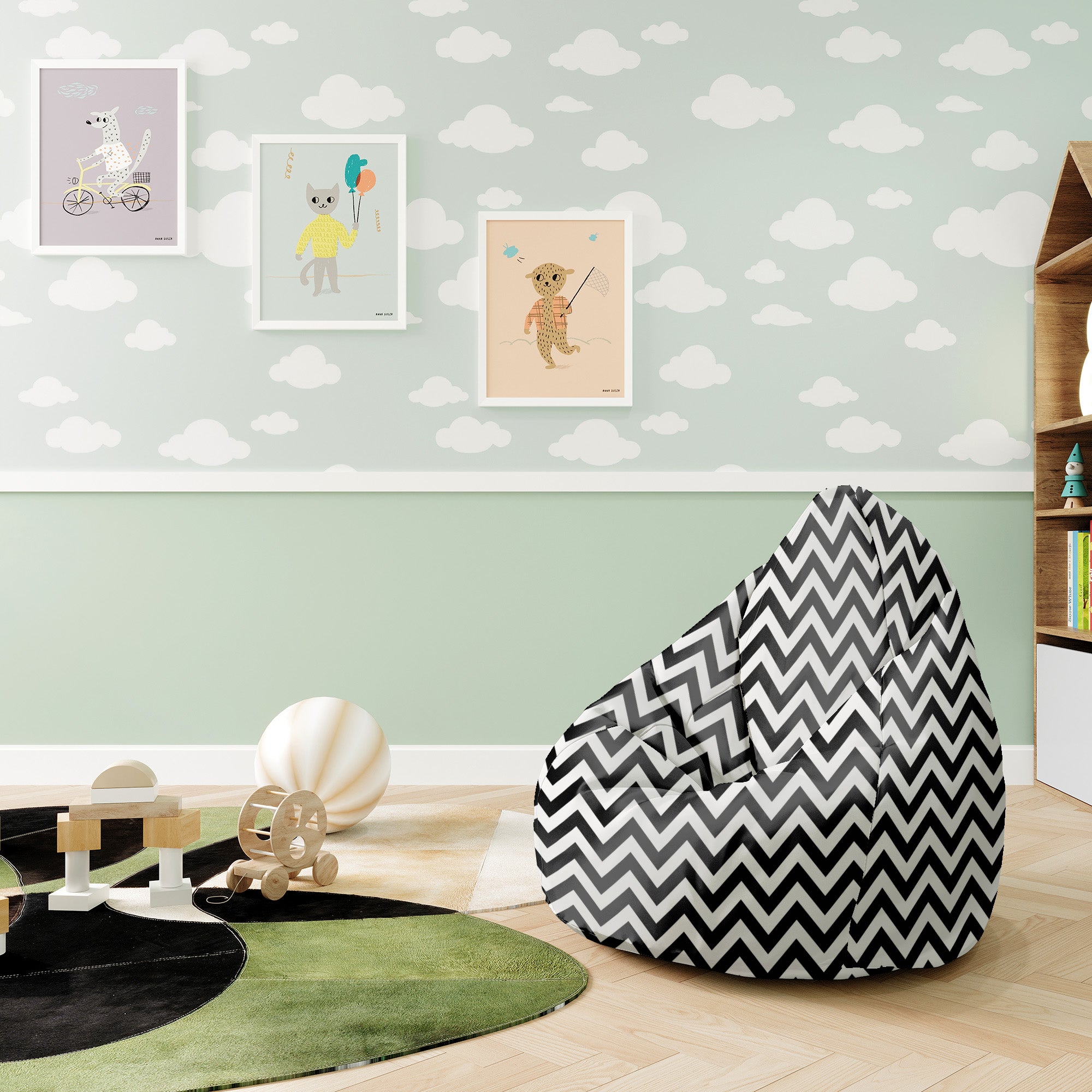 Puf Pearshape Zig Zag Black-S-Oxford
