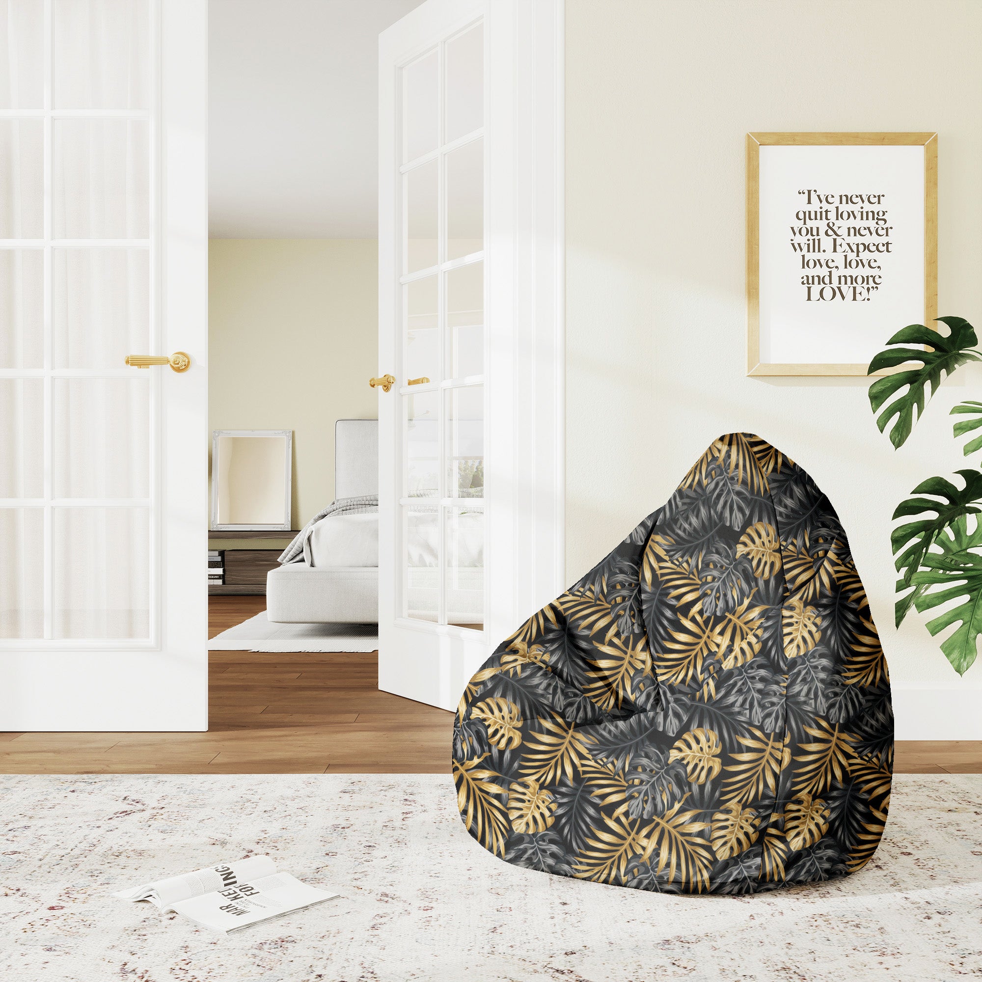 Pearshape Pouf Golden Monstera-M-Oxford