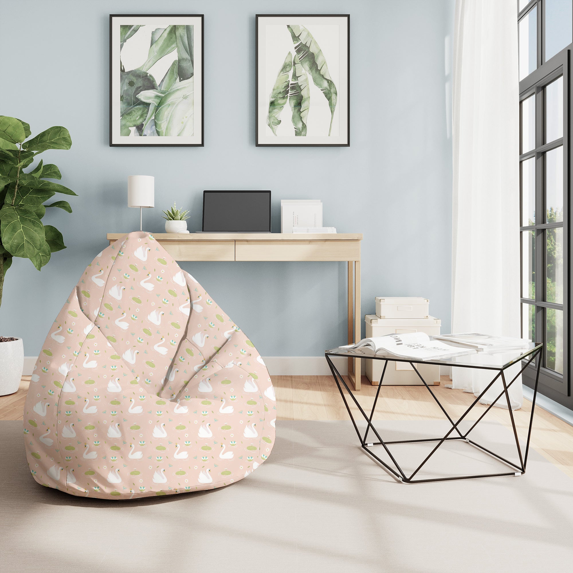Sedací vak Pearshape Elegantné labute-M-Velvet