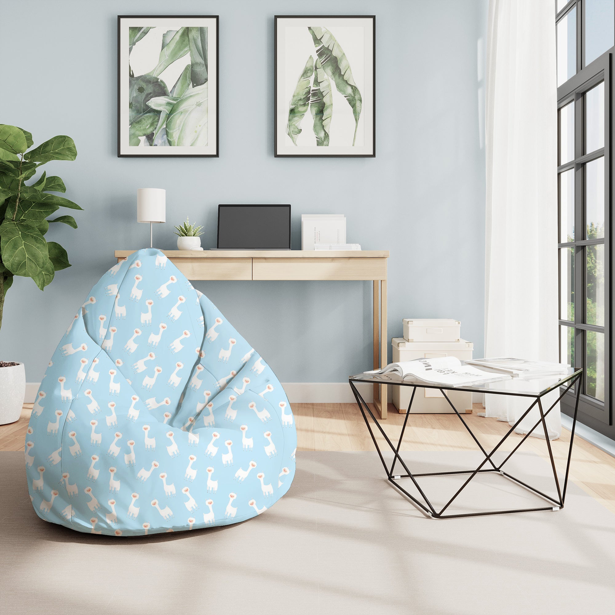 Sitzsack Birnenform Lama Blau-M-Samt