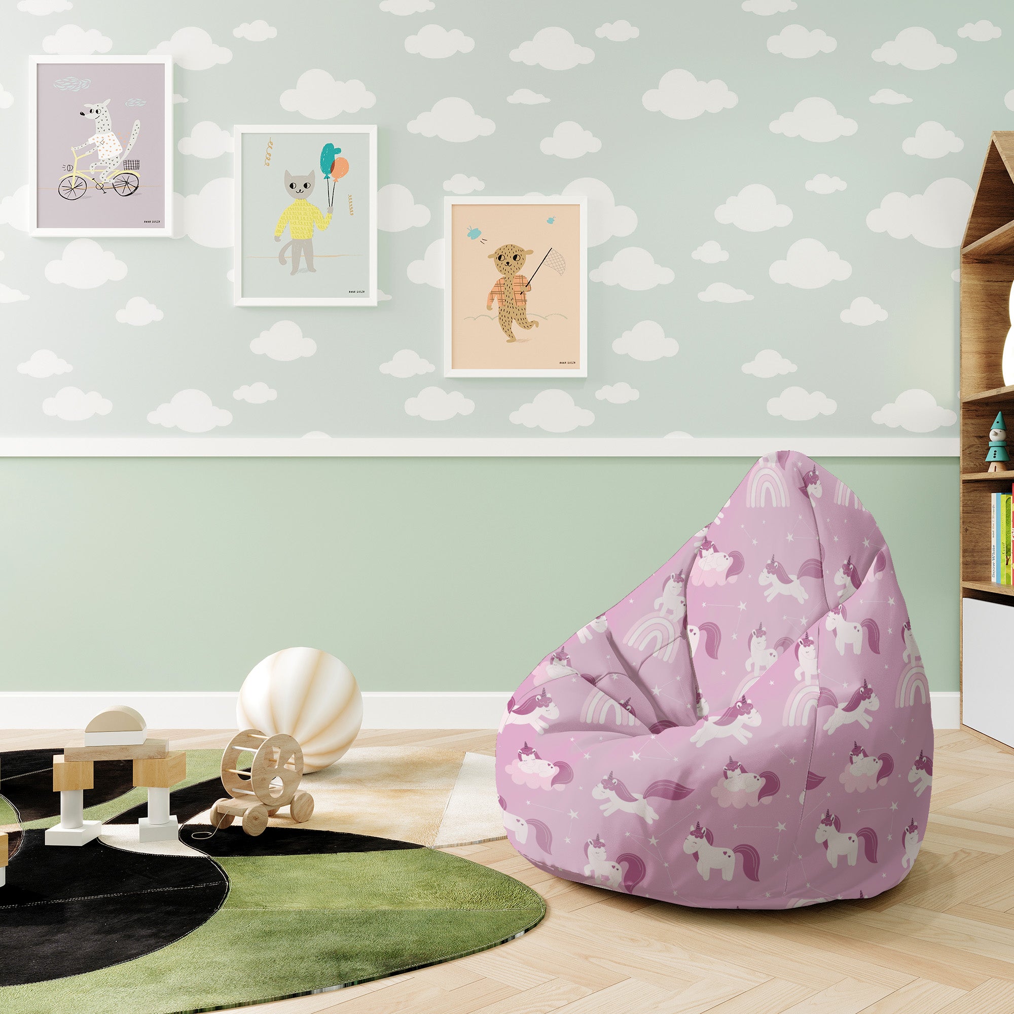 Puf Pearshape Unicorns and Clouds-S-Velvet