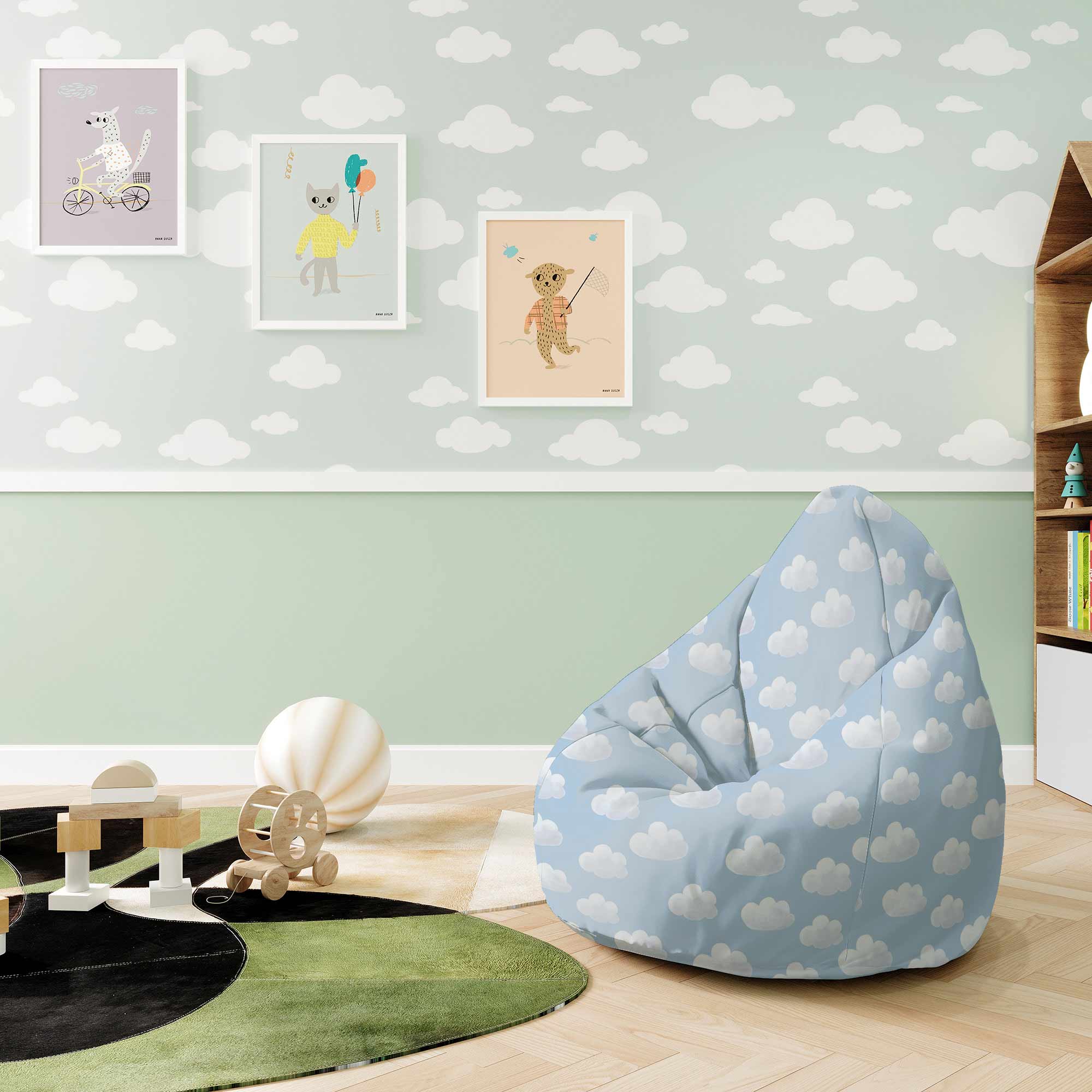 Puf Pearshape Blue Clouds