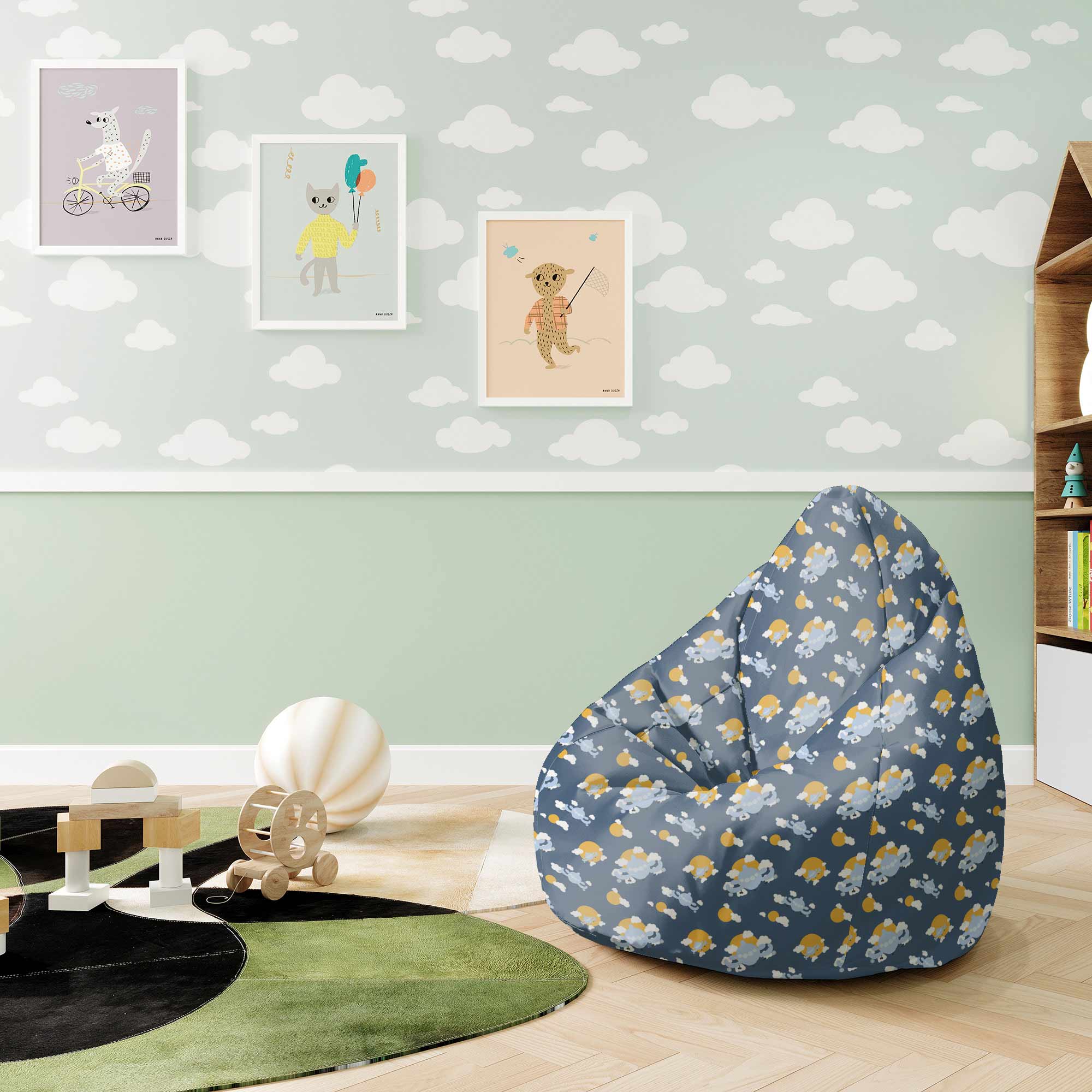Puf Pearshape Blue Planes-S-Velvet