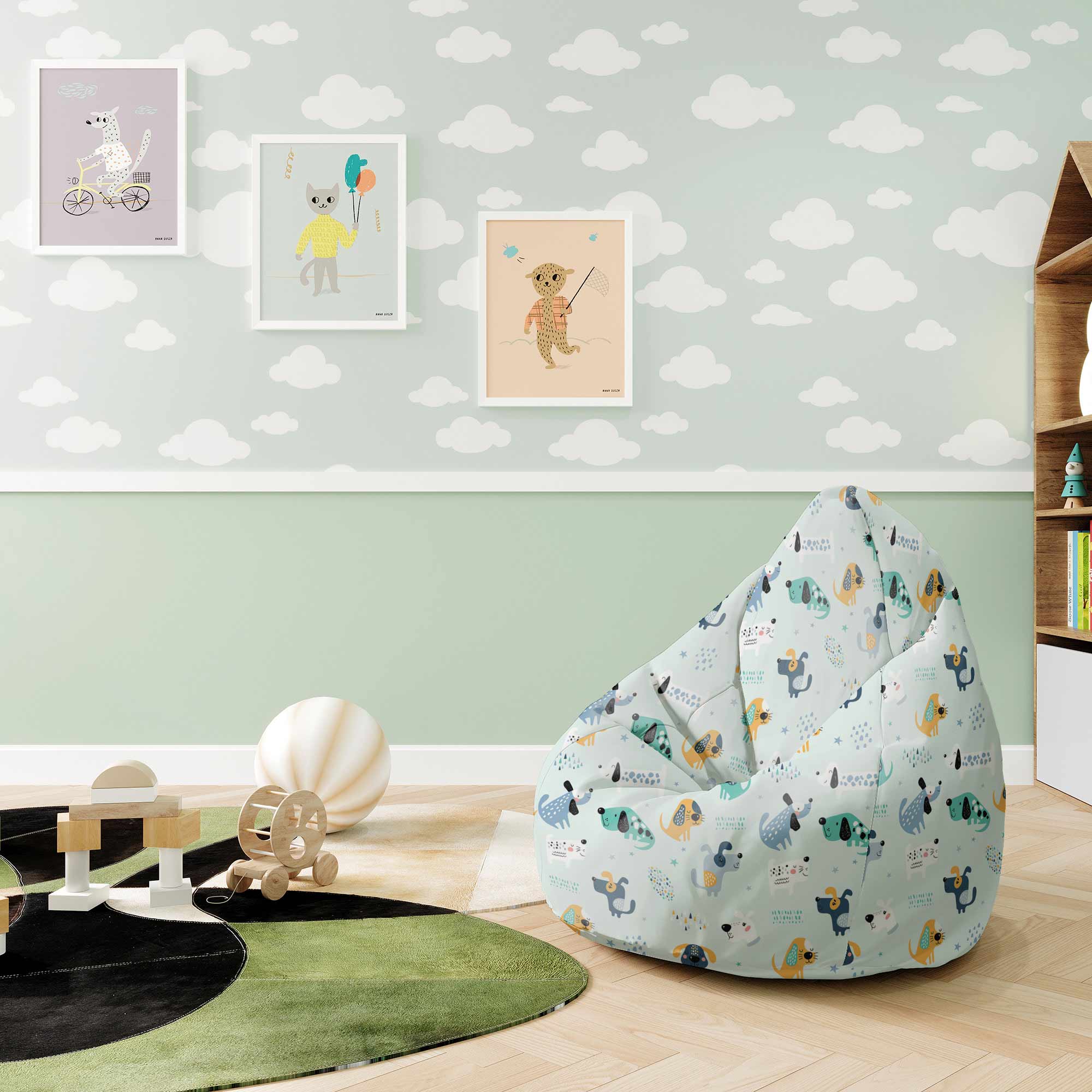 Puf Pearshape Cartoon Colorful Dogs