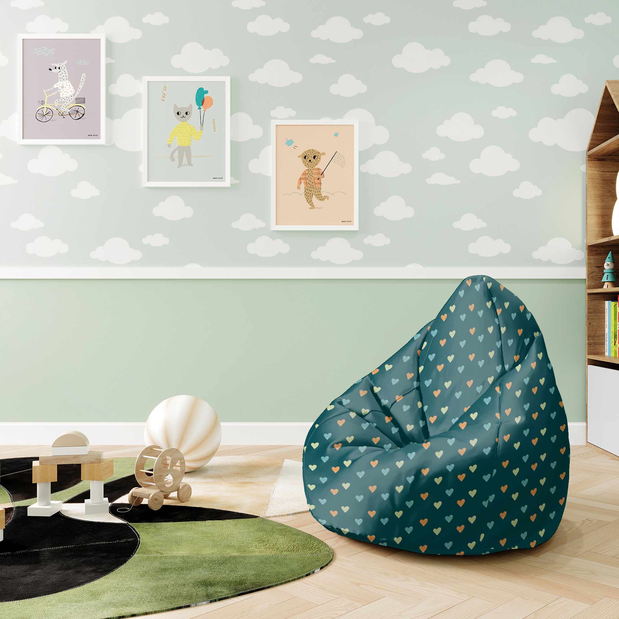 Puf Birnenform Bunte Herzen