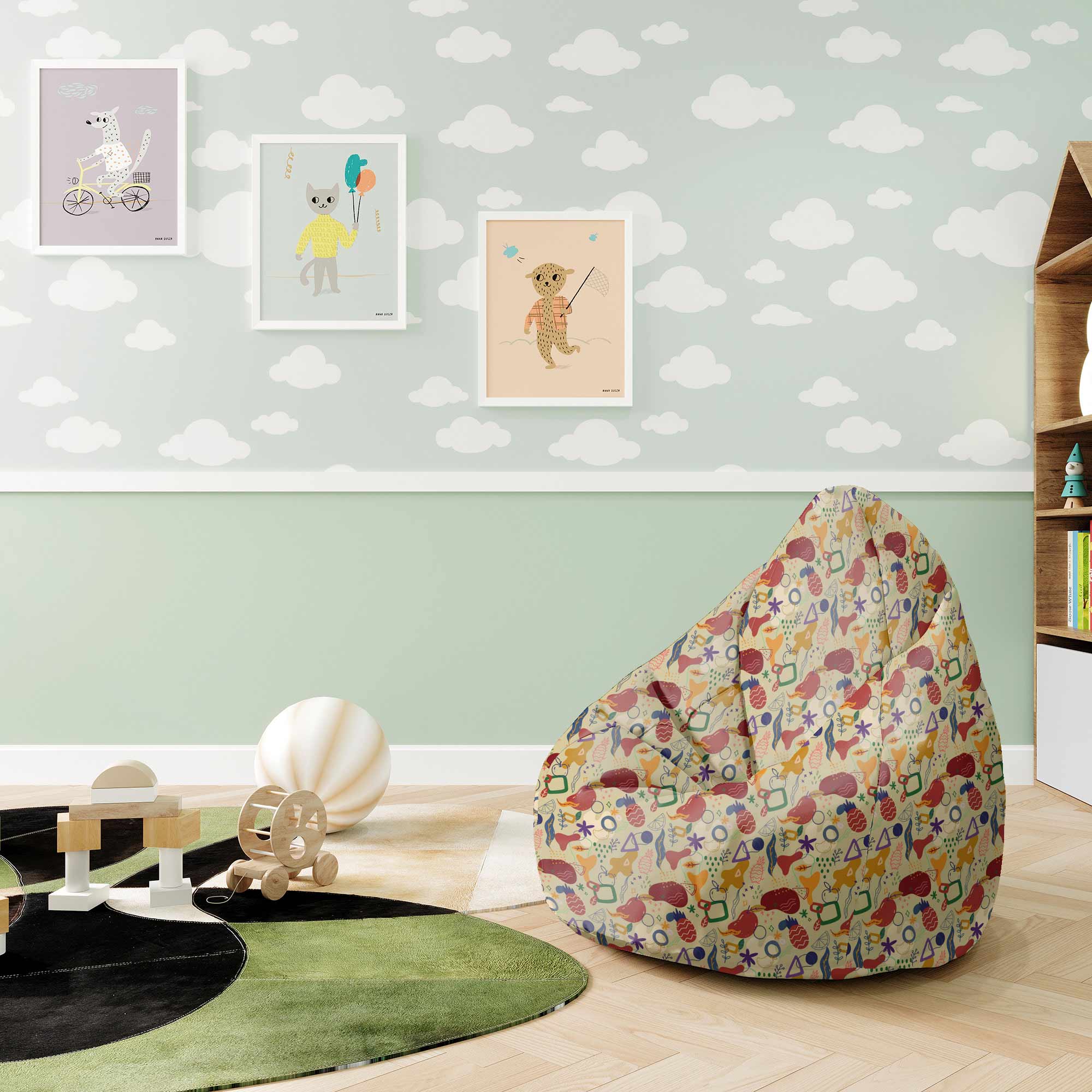 Pearshape Abstract Fruits-S Velvet Pouf
