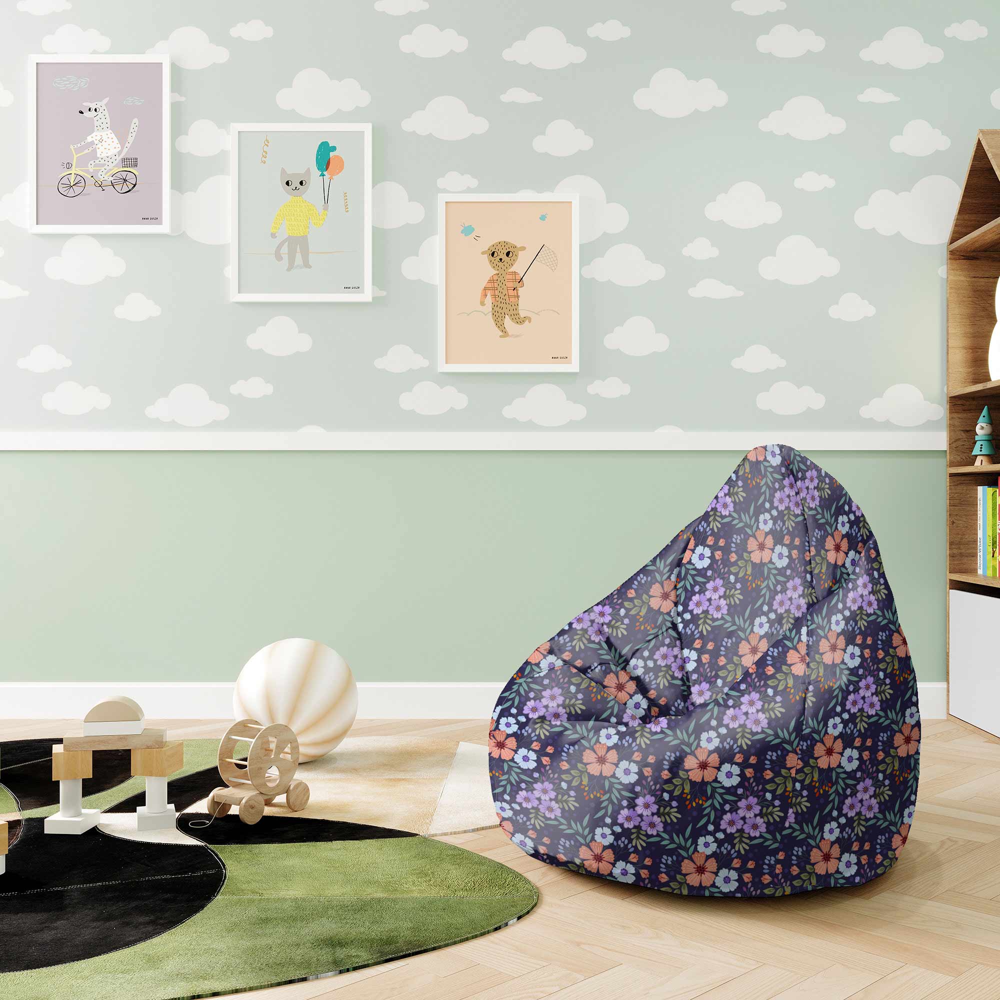 Pearshape Botanical Pattern Pouf-S-Oxford