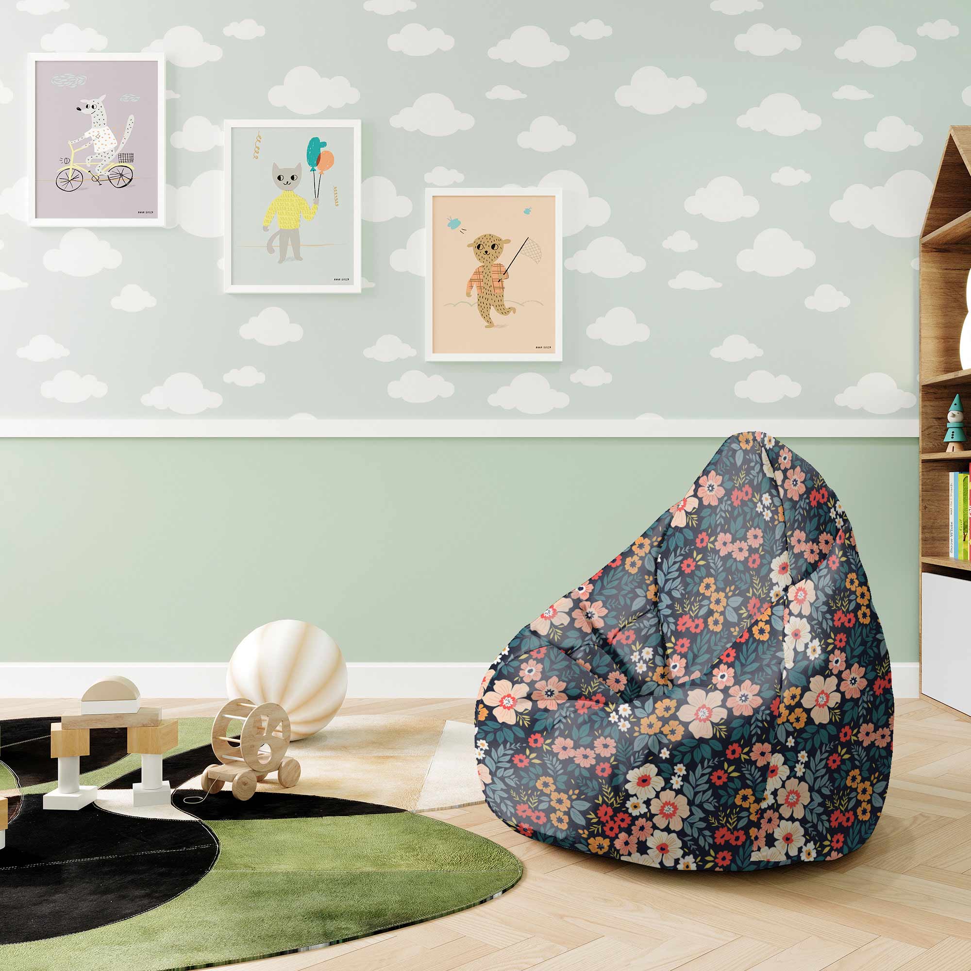 Puf Pearshape Colorful Flowers