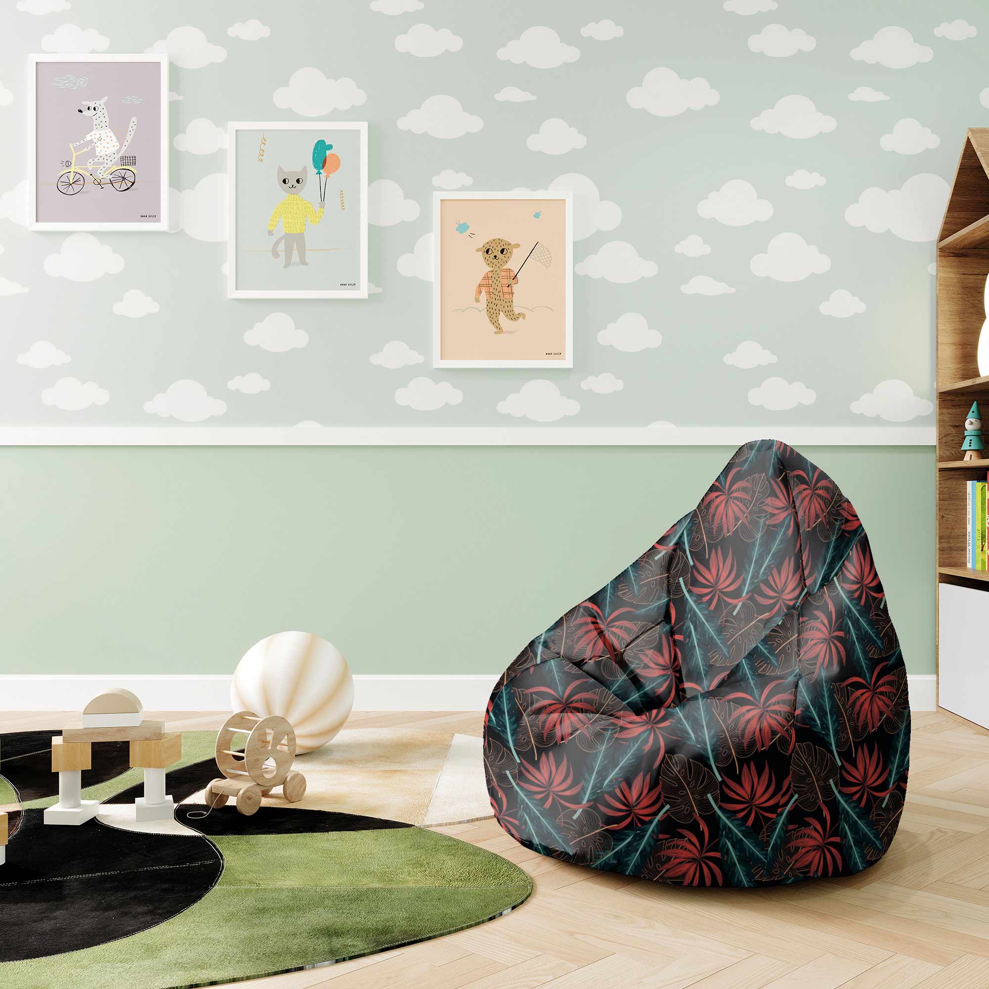 Pearshape Pouf Exotic Leaves on Dark