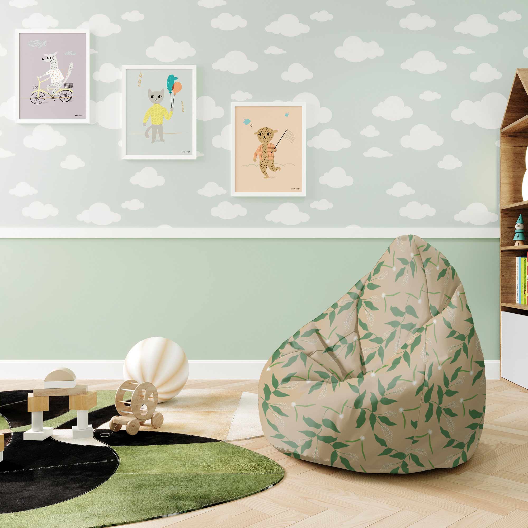 Pearshape Fresh Spring Leaves Pouf-S-Oxford