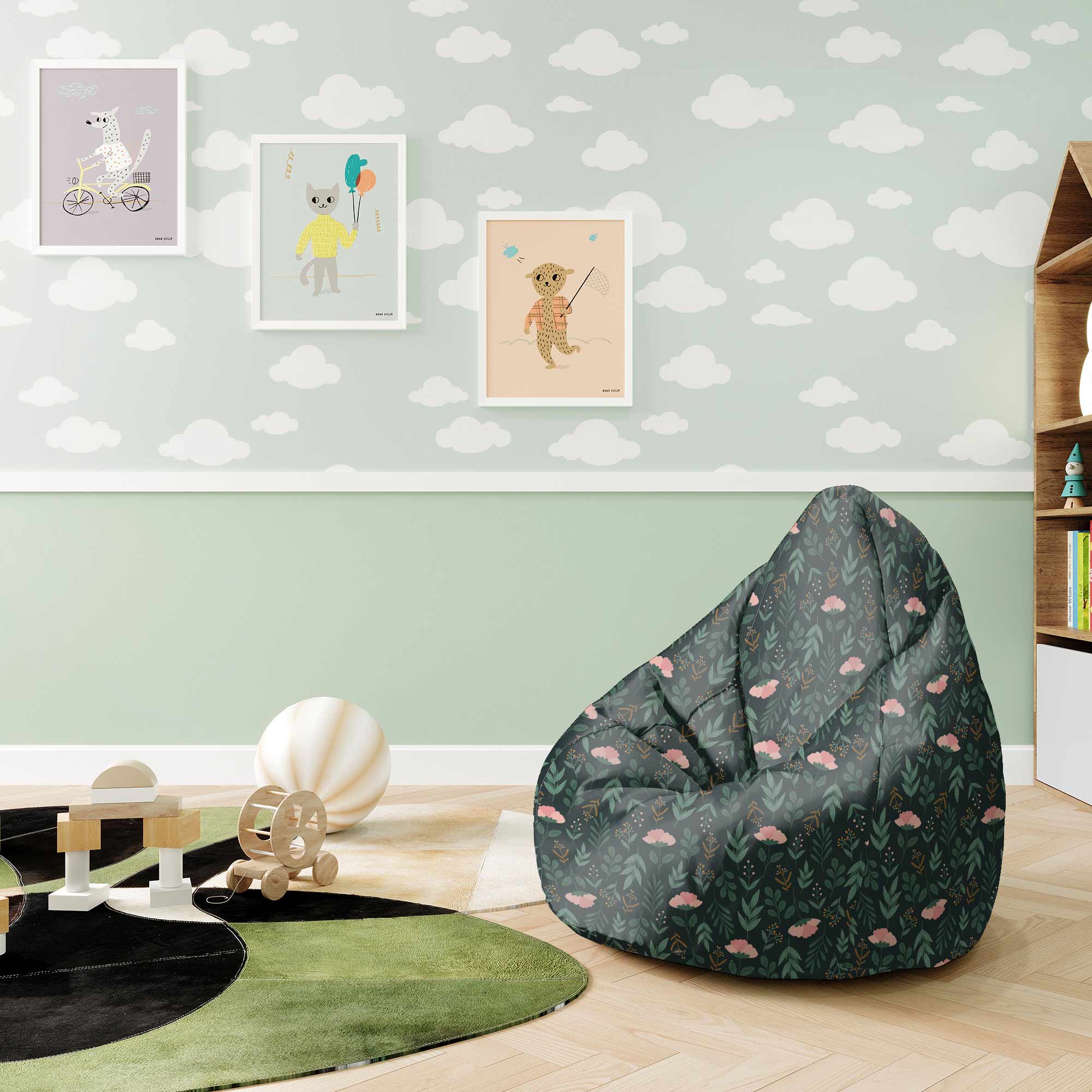 Puf Pearshape Garden Leaves-S-Velvet