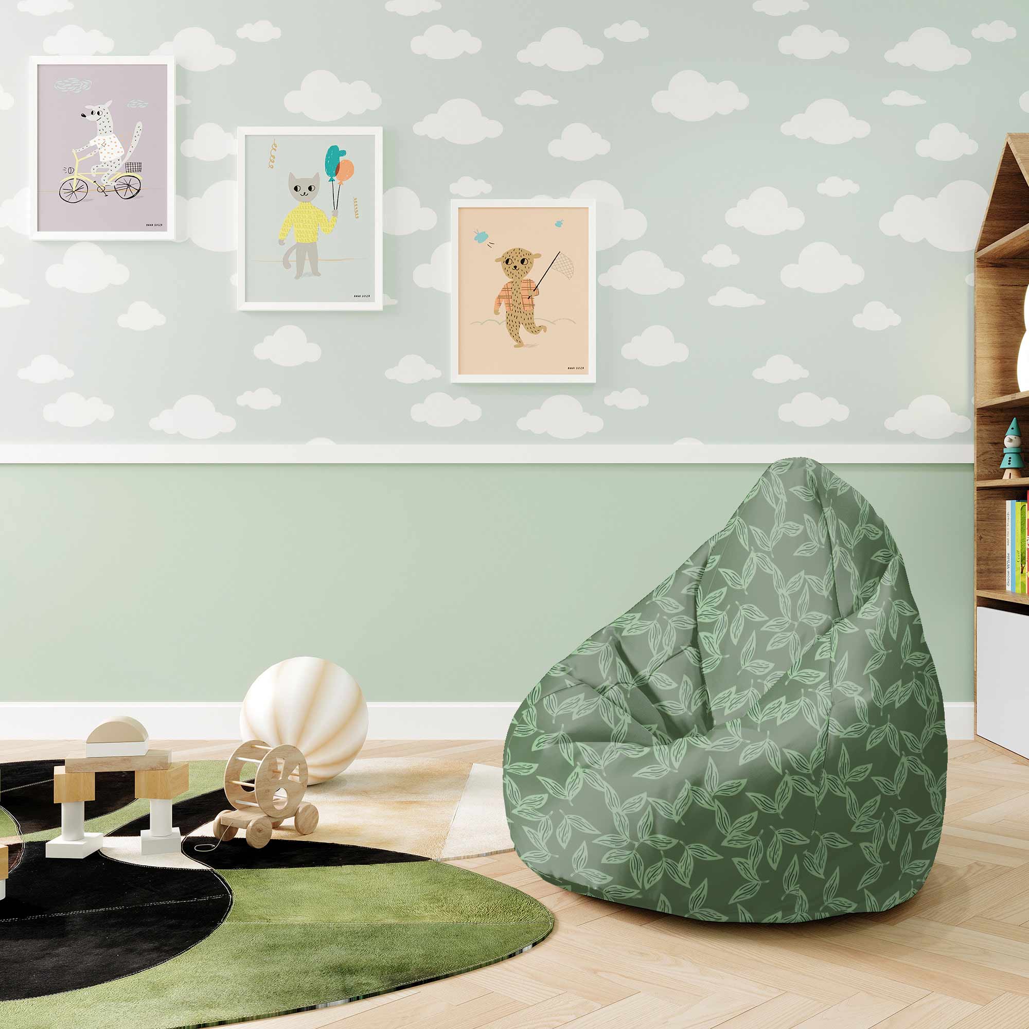 Puf Pearshape Herbal Leaves Pattern-S-Oxford