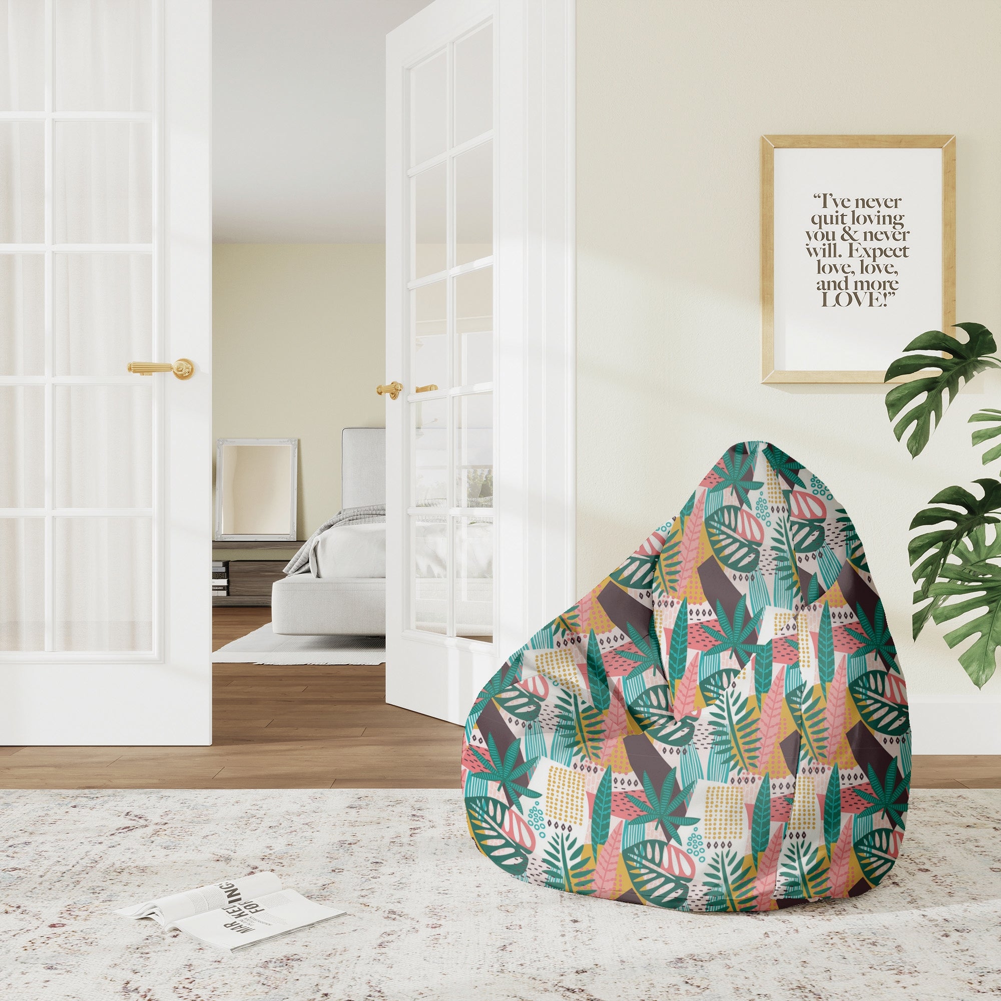 Sitzpouf Birnenform Abstrakte Monstera-M-Oxford
