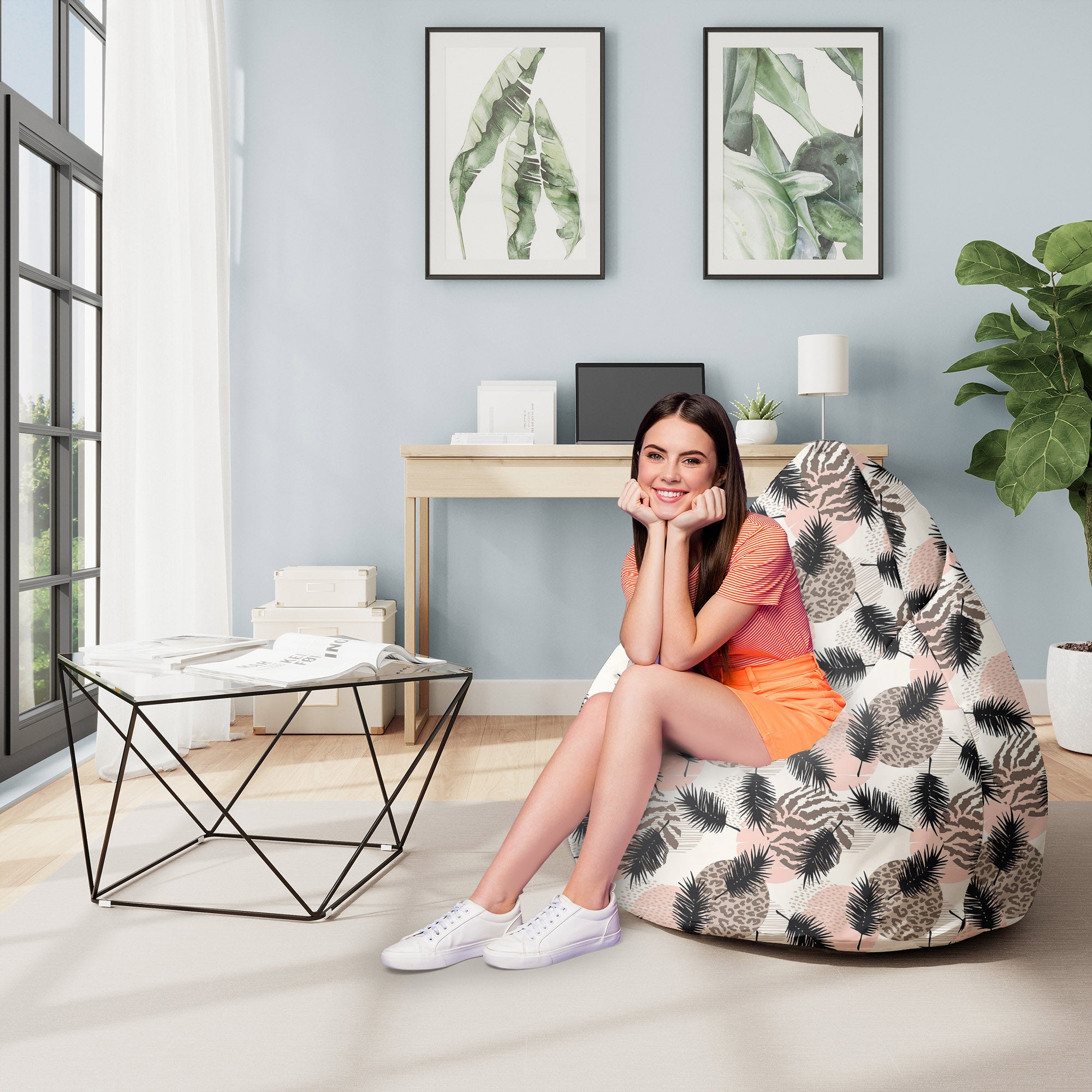 Sitzpouf Birnenform Tier- und Tropisch Geometrisch-M-Samt