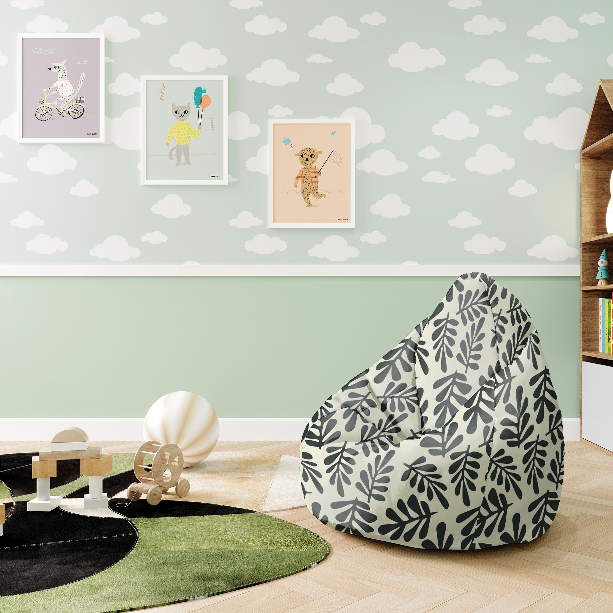Puf Pearshape Artistic Abstract Leaves-S-Oxford
