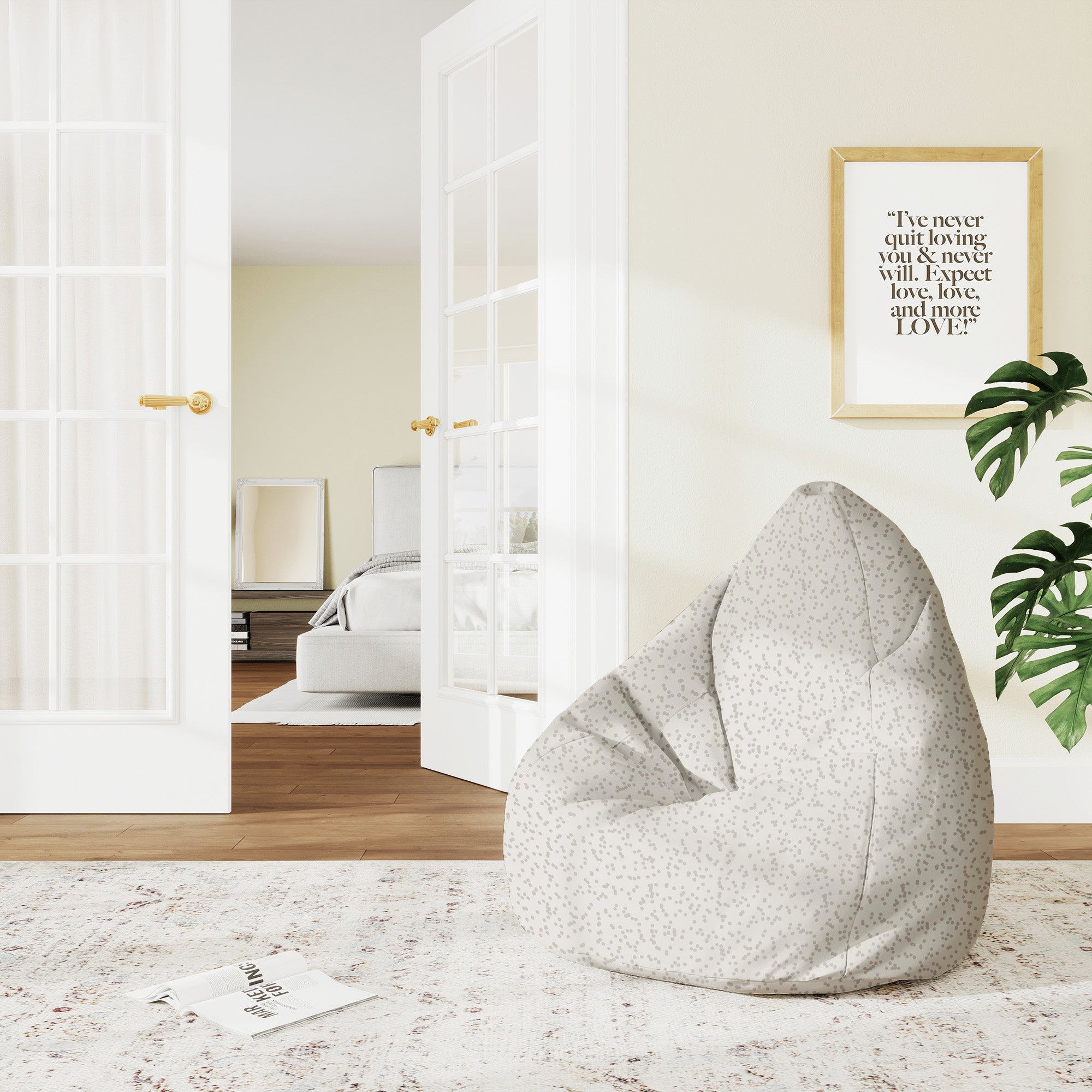 Puf Birnenform Beige Punkte-M-Oxford