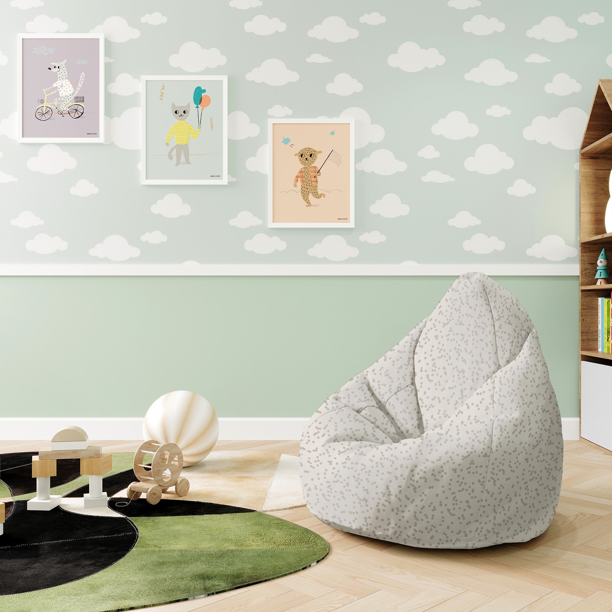 Puf Pearshape Beige Dots-S-Oxford