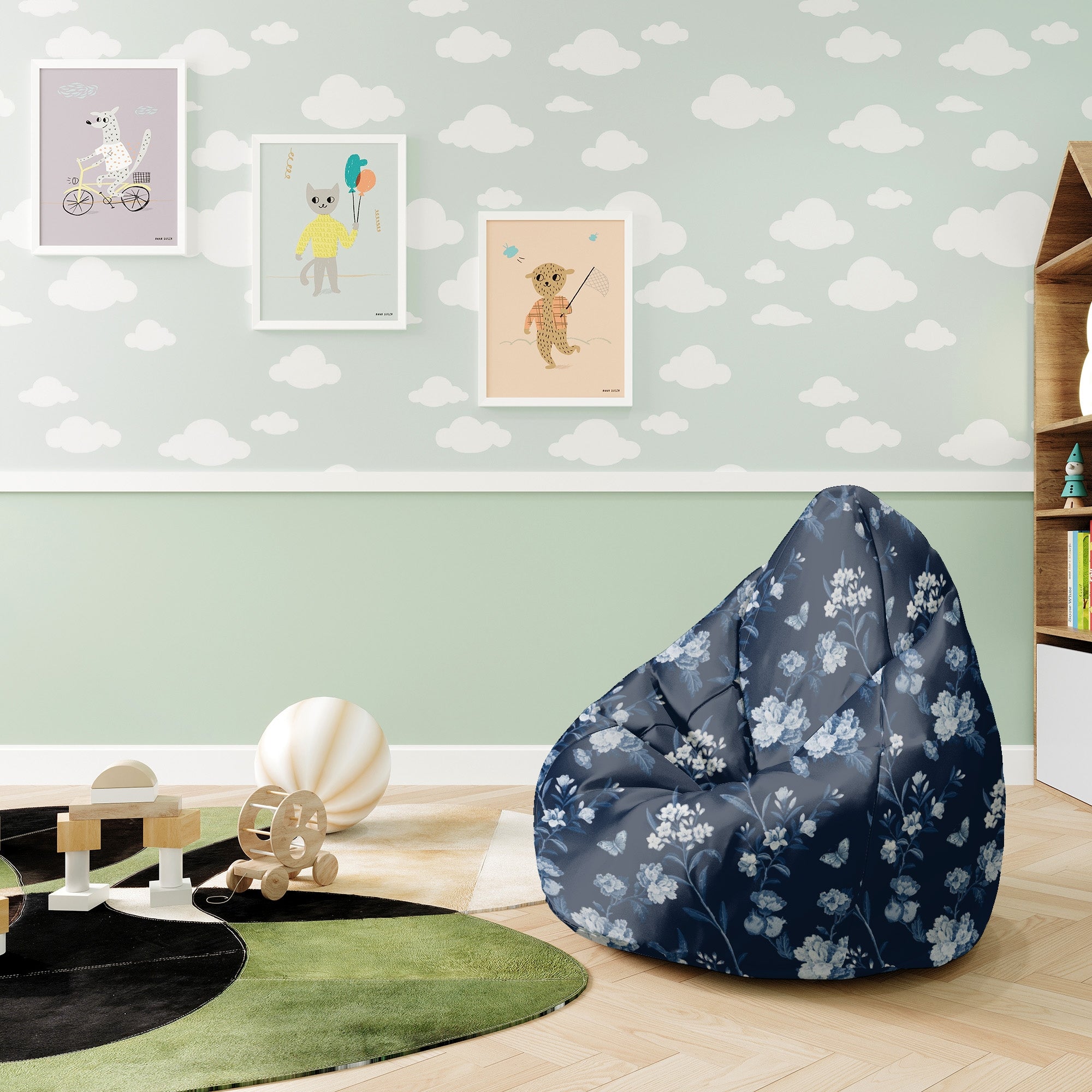 Puf Pearshape Blue Botanical-S-Oxford