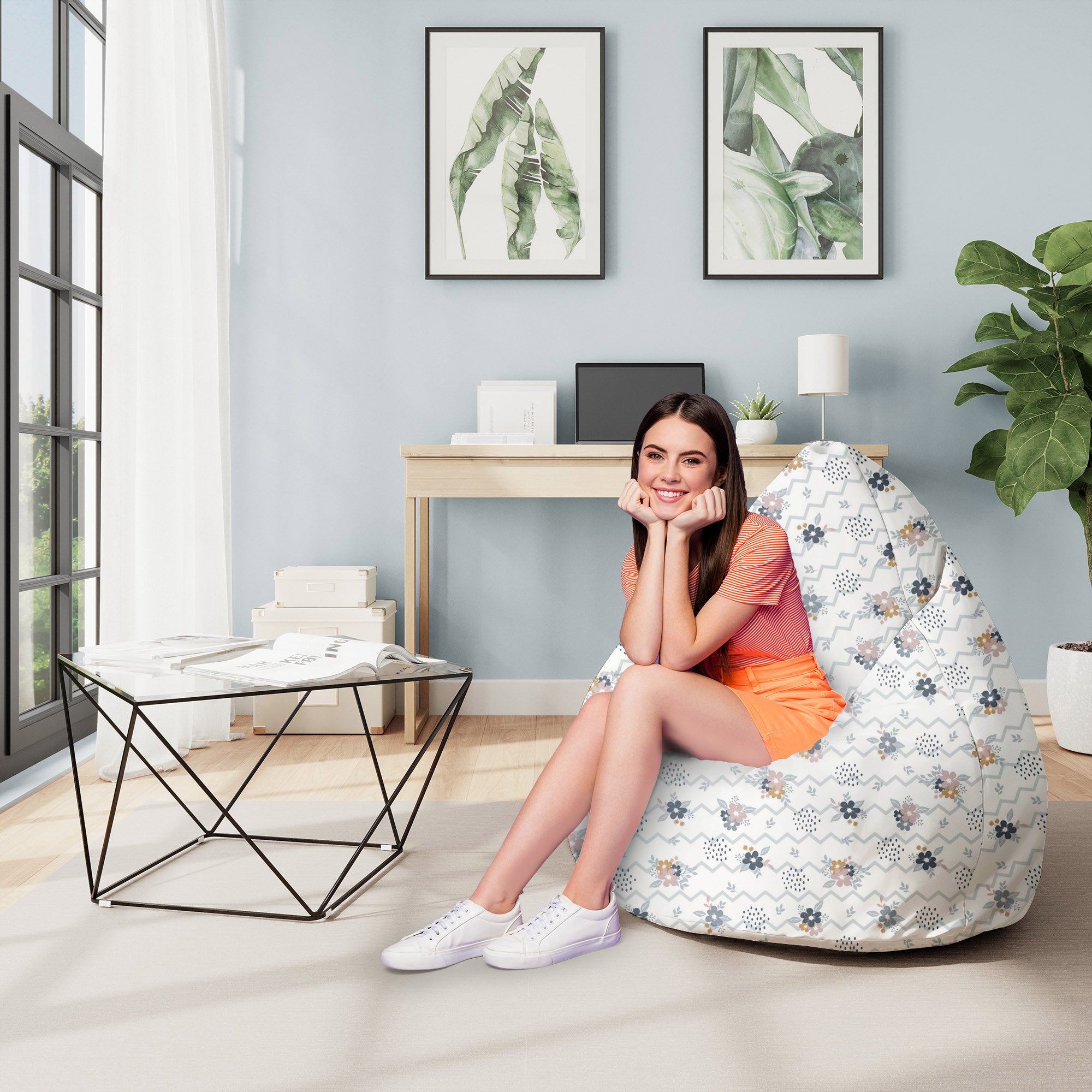 Puf Birnenform Chevron und Blumen-M-Samt