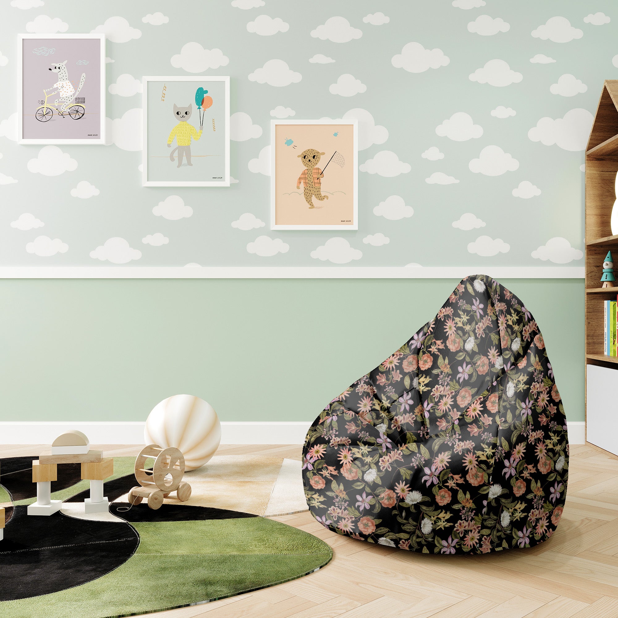Pearshape Dark Jungle Pattern Pouf-S-Oxford