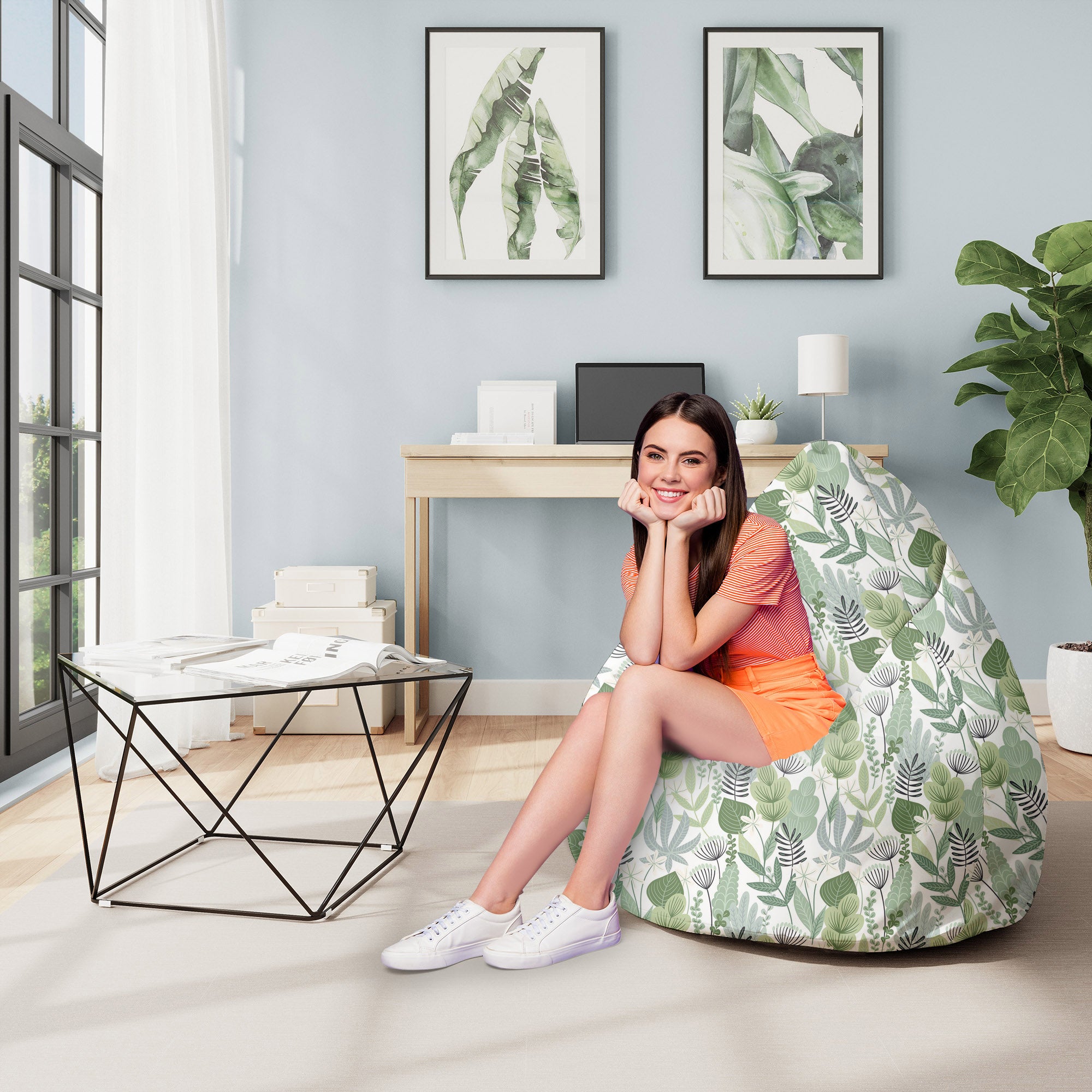 Pearshape Pouf Flowers and Grass-M-Oxford