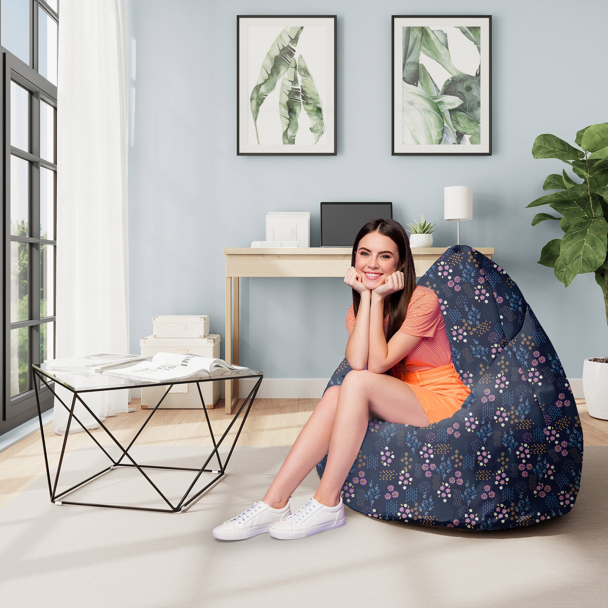 Puf Pearshape Geometrische Blume-M-Samt
