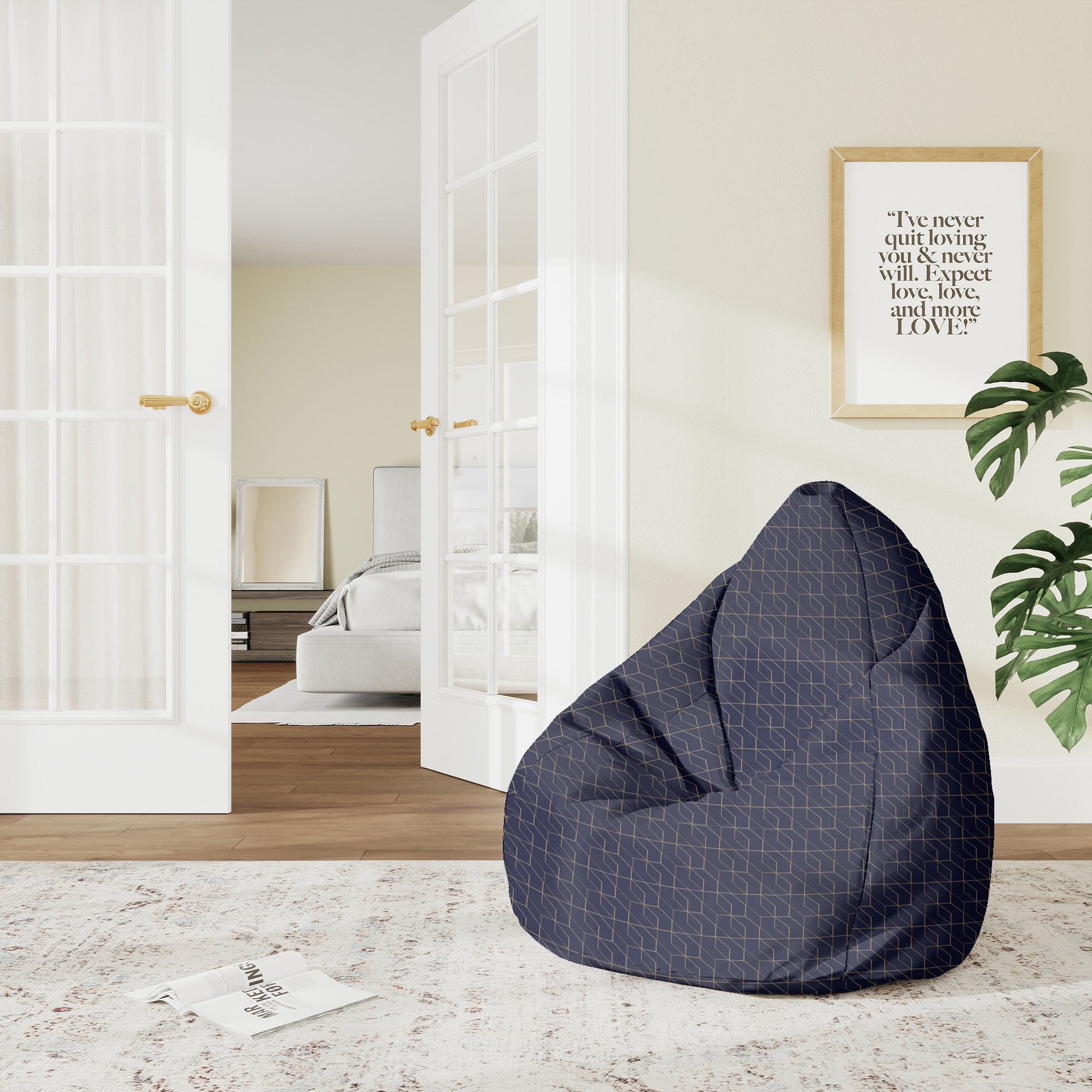 Puf Pearshape Gold Luxury Pattern-M-Oxford