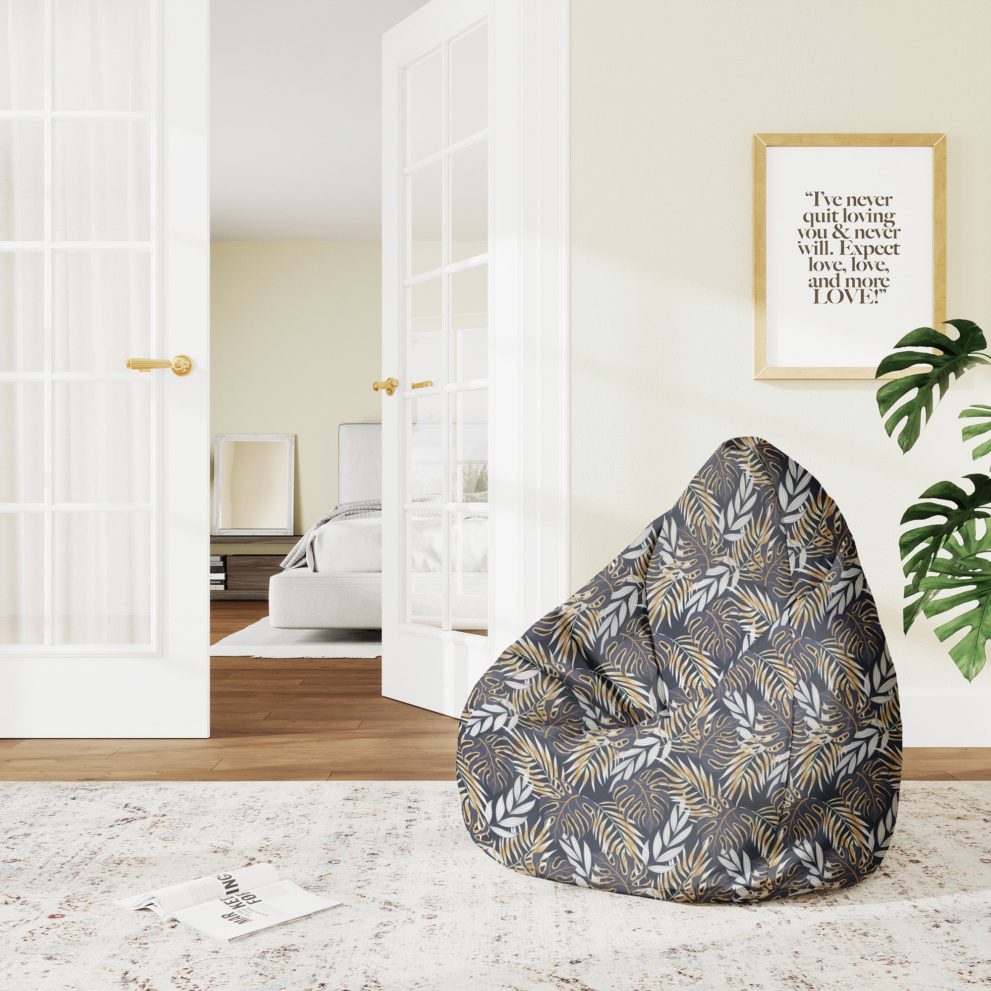 Pearshape Pouf Golden Leaves-M-Velvet